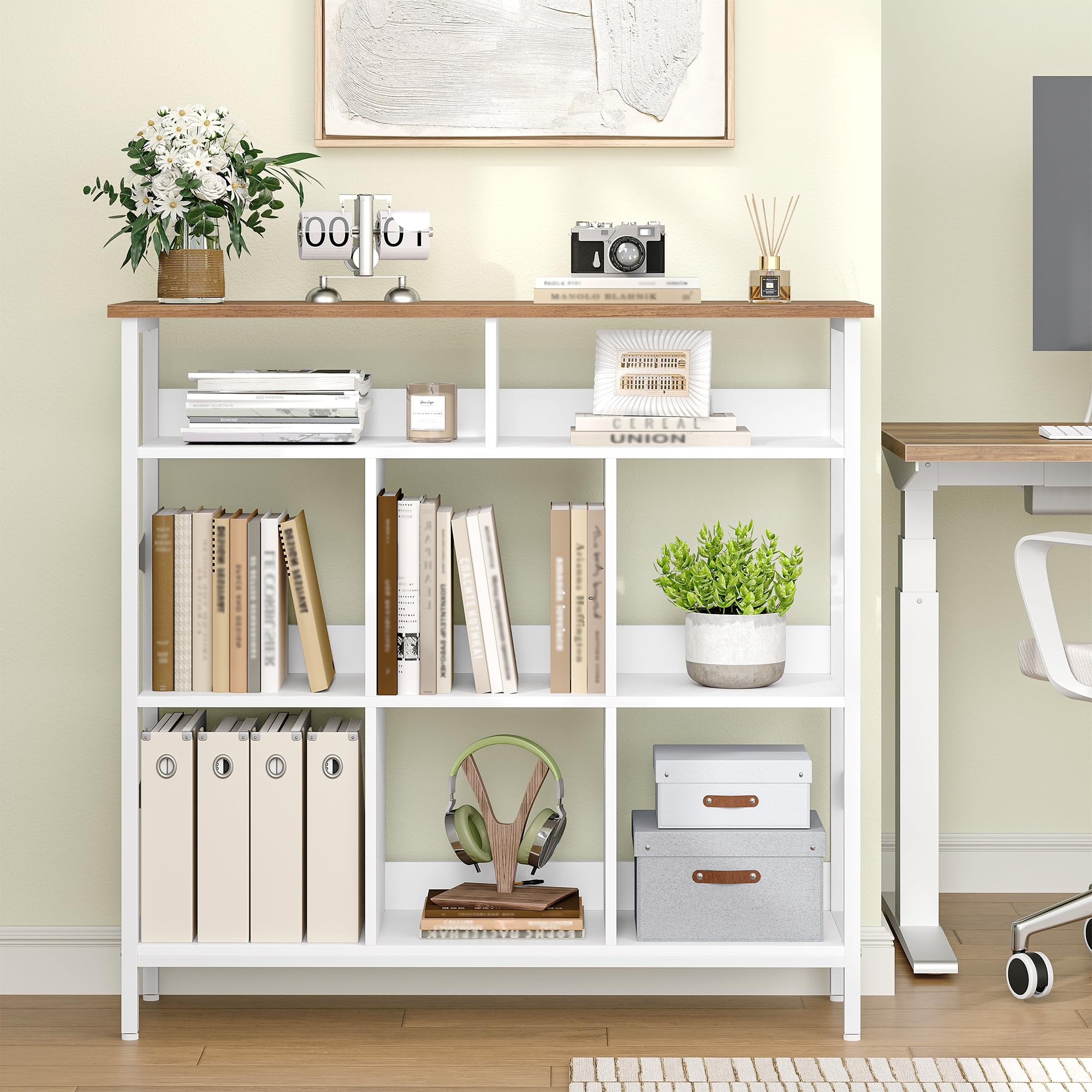 Bibliothèque Meuble de Rangement, 106 x 33 x 100,5cm Blanc/Marron