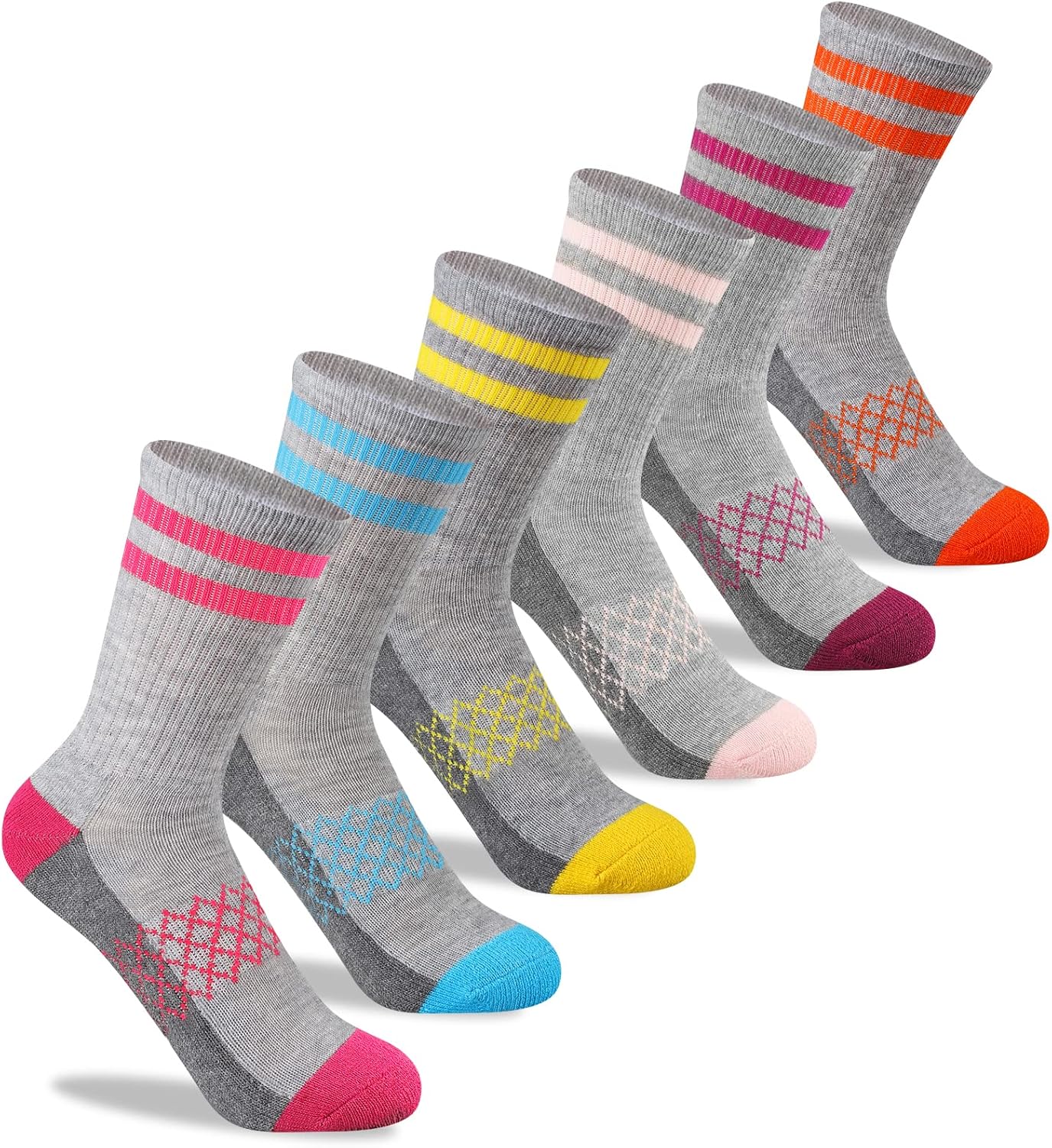 Comfoex Girls Crew Socks Athletic Half Cushioned Long Socks Cotton Calf Socks For Kids 6 Pairs - Image 7