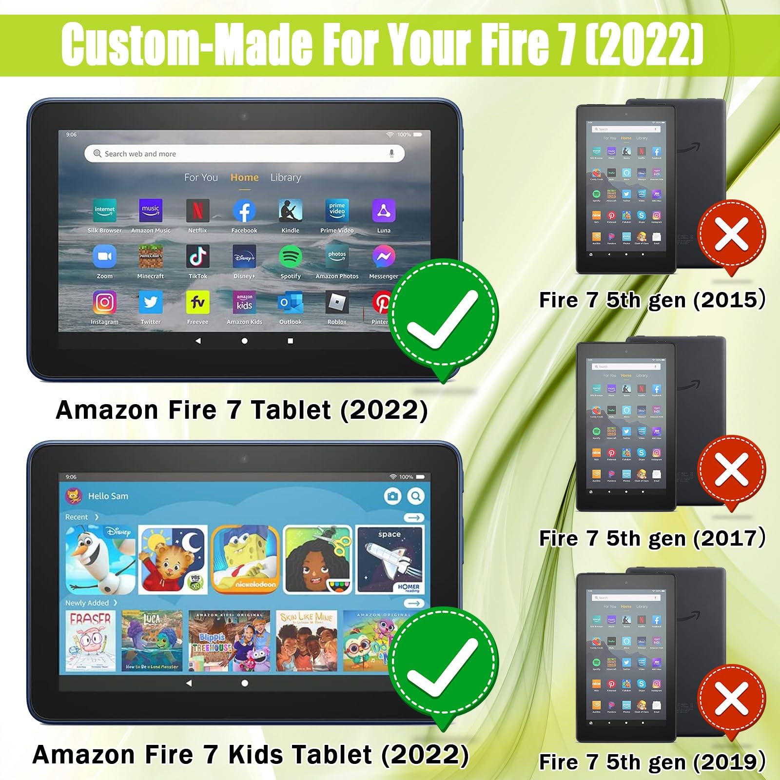 Etui ochronne kompatybilne z etui Kindle Fire 7 2022 Silikonowe na tablet podpórką, wytrzymała, odporna wstrząsy obudowa Wytrzymała osłona ochronna kompatybilna(Navy Blue+Qlivine)