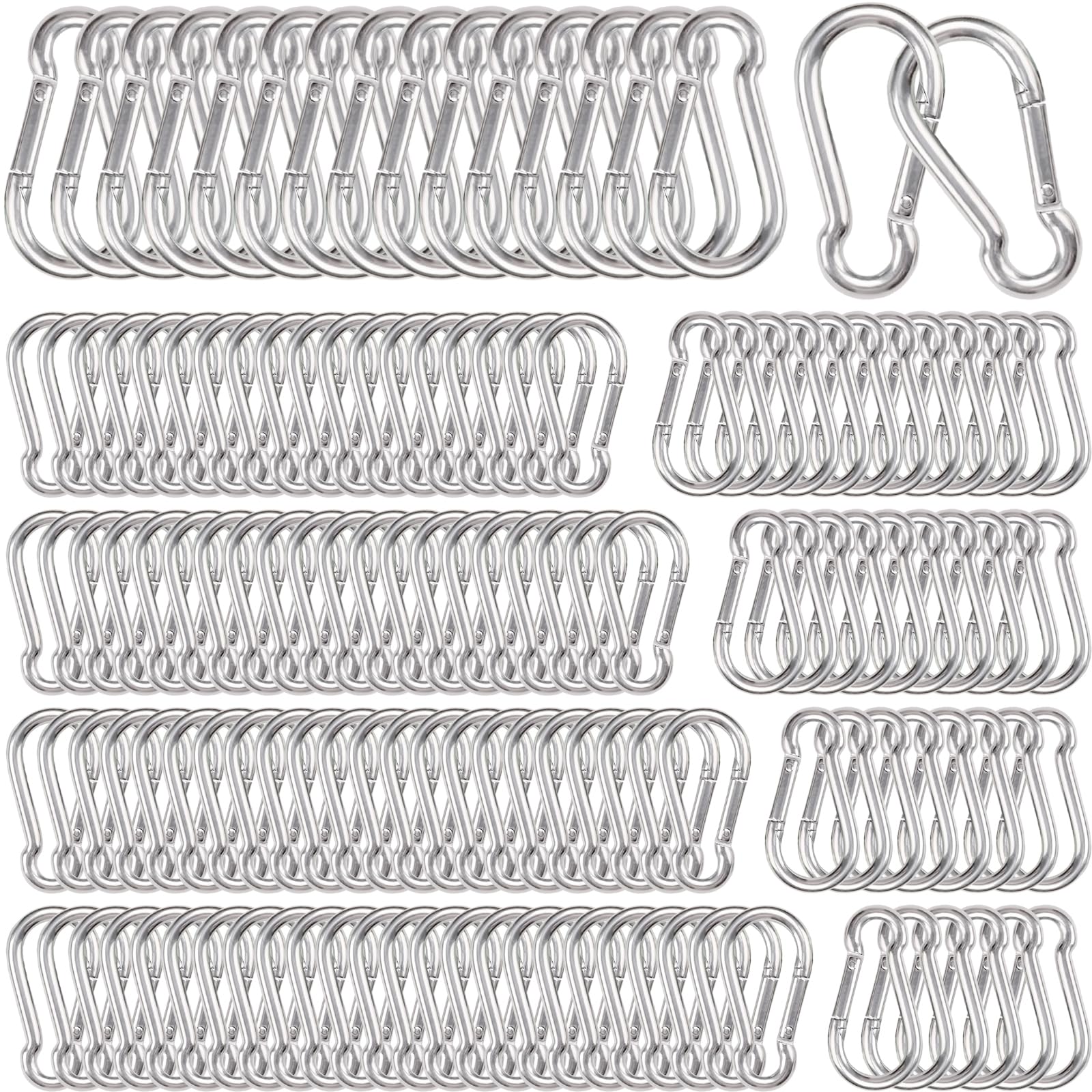 200 mosquetones con resorte, M4 de 1.55 pulgadas, gancho de resorte de acero galvanizado resistente, clip de llavero de enlace rápido para llaves, juego de columpio, camping, pesca, senderismo, viajes