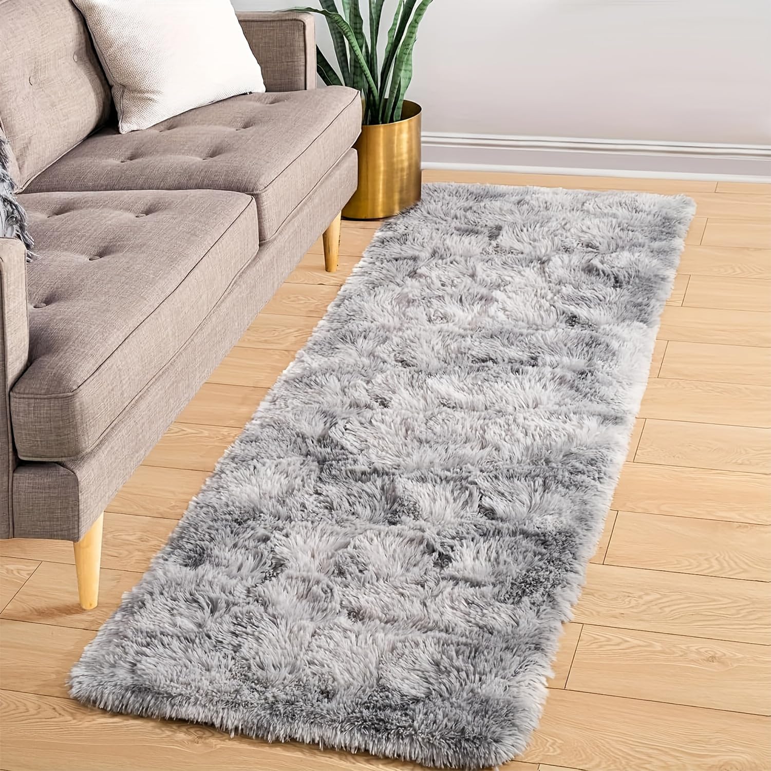 Wlian Rugs Living Room – Washable Anti Slip Runner Rug, Soft Fluffy Floor Mat for Bedroom, Hallway, Beside Rugs & Living Room Decor, Tie-Dye Grey, 50x350cm