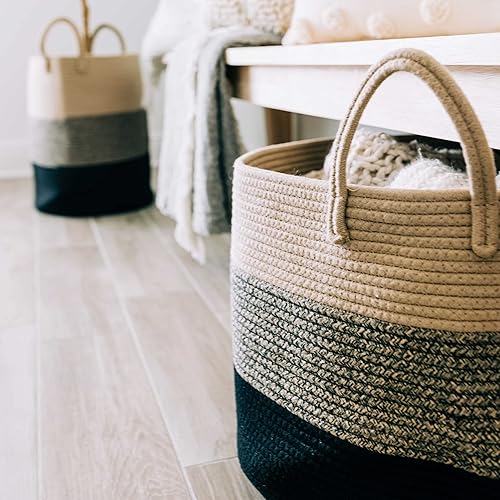 Miniatura 212 de OrganiHaus - Canasta tejida extragrande de cuerda suave de algodón para mantas de sala de estar, para almacenamiento, lavandería, guardería