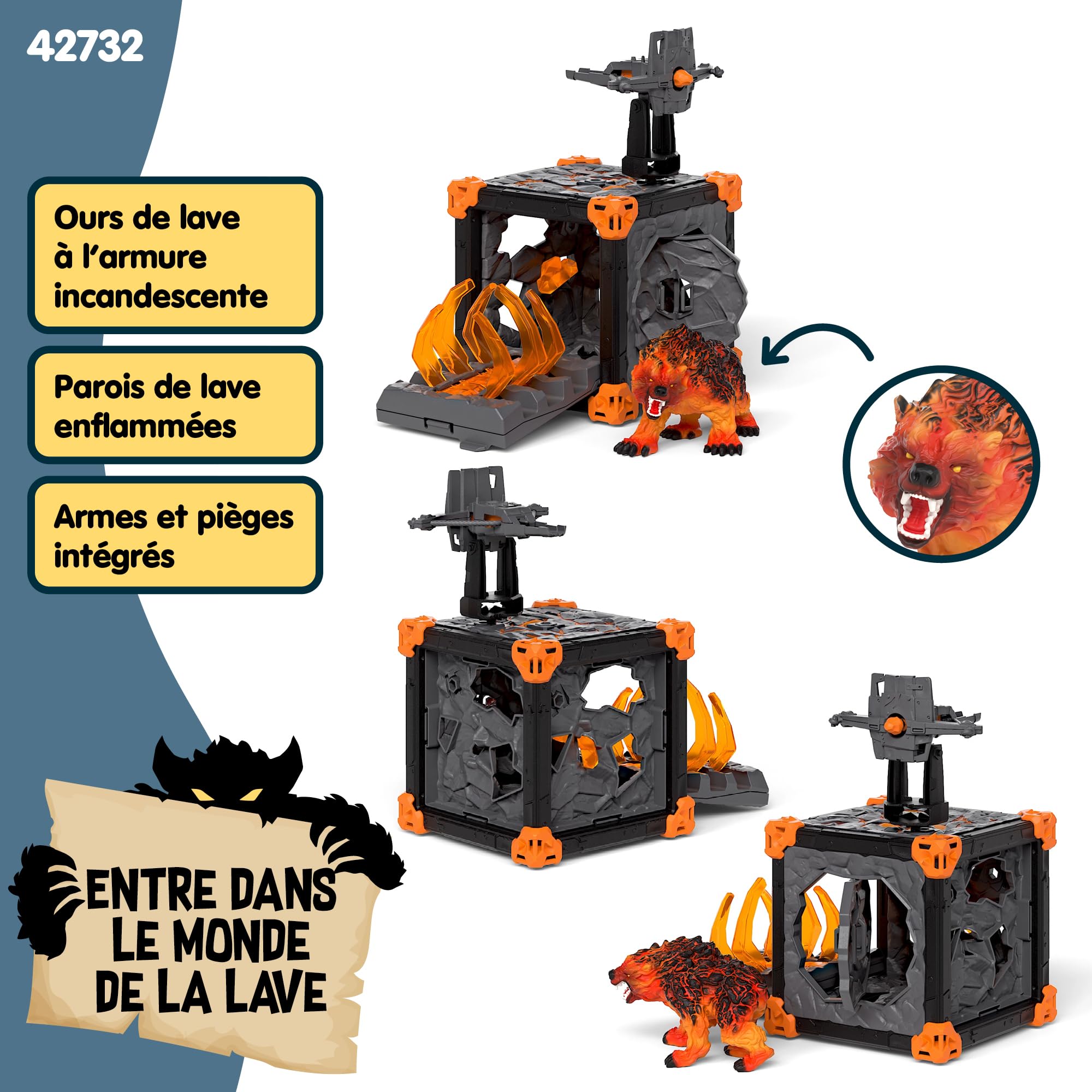 schleich ELDRADOR | BattleCave Ours de Lave 42732 | dès 6 Ans | 31 pièces | Coffret avec caverne, monstre et cristal | fonction de tir et piège articulé | cavernes empilables pour arène