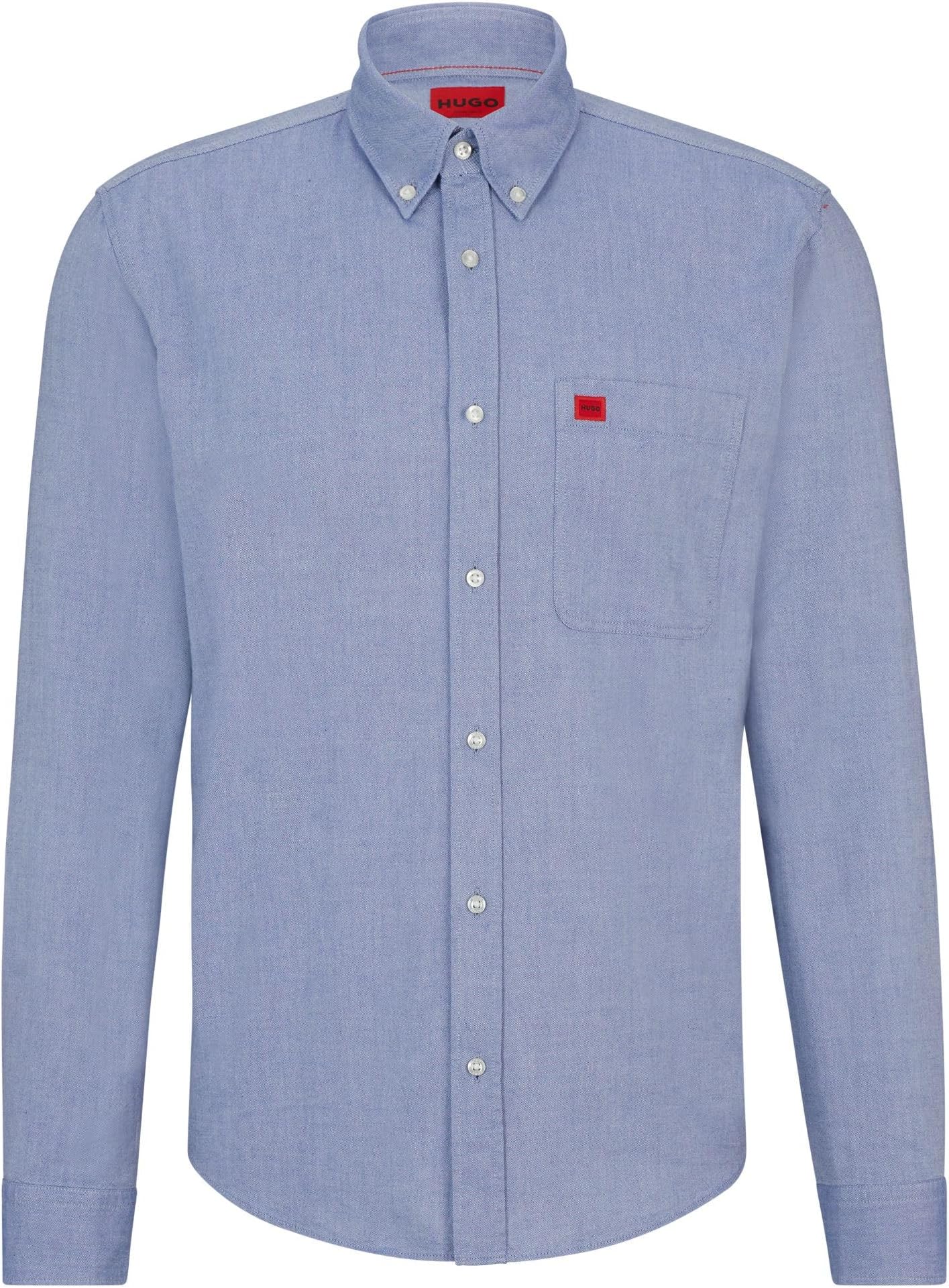 HUGO Mens Evito Oxford-Cotton Slim-fit Shirt with red Logo Label
