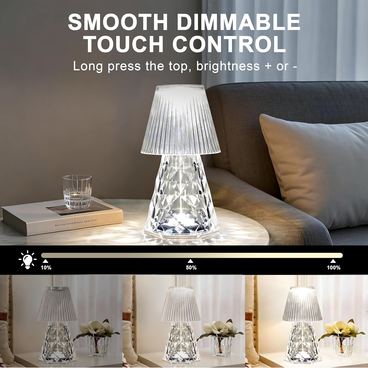 Waterproof Shower Lamp, Rechargeable Bathroom Lamp with RGB, Cordless Crystal Table Lamp, Dimmable Crystal Bedside Night Light for Bathroom Bedroom - Image 3