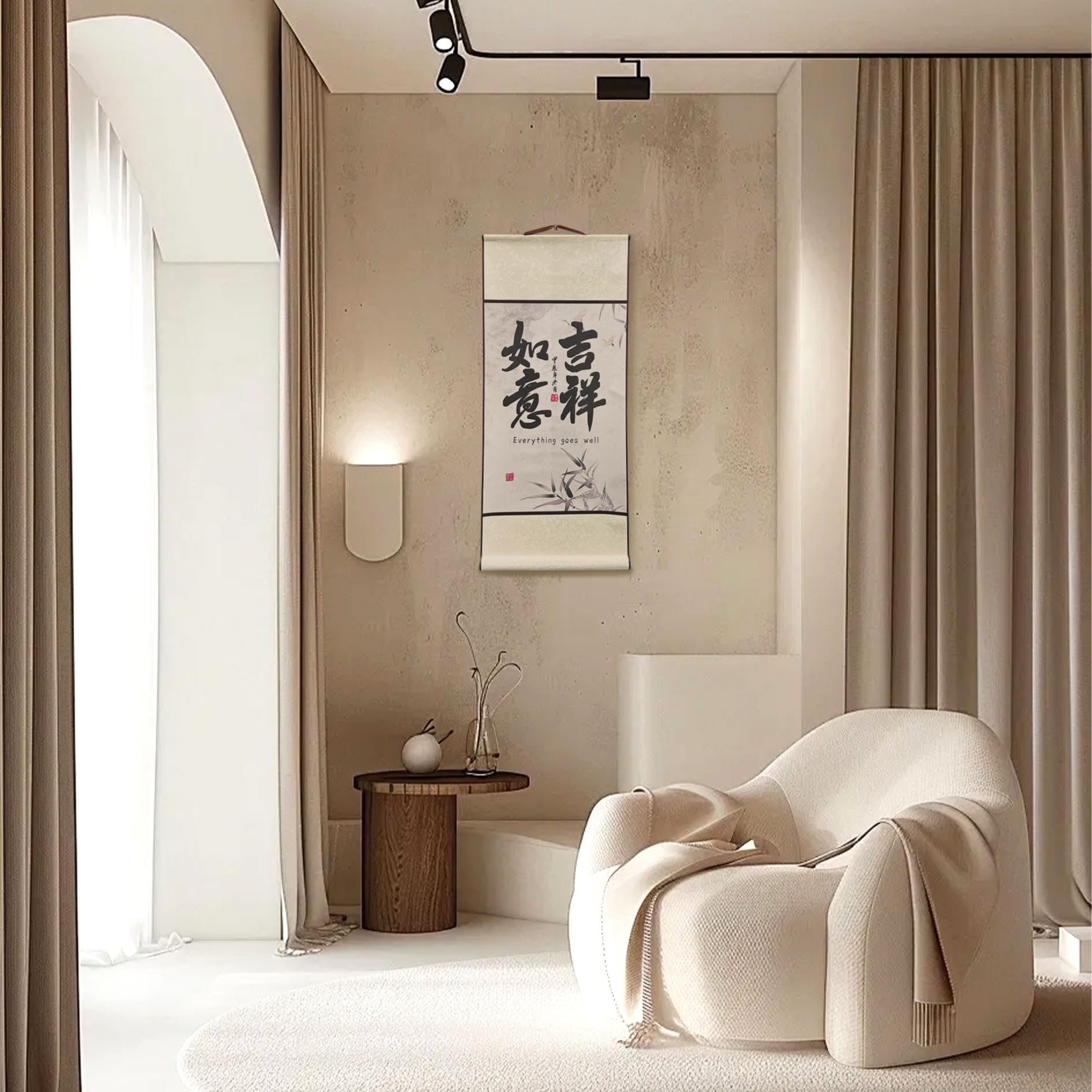 BACH AND BOUJEE Chinesische Kultur Malerei Scrolls Silk Hanging Paintings Alles läuft gut Asiatische Dekoration für Zuhause Hängende Gemälde für Wohnzimmer Chinesischer Segen Hängende Malerei