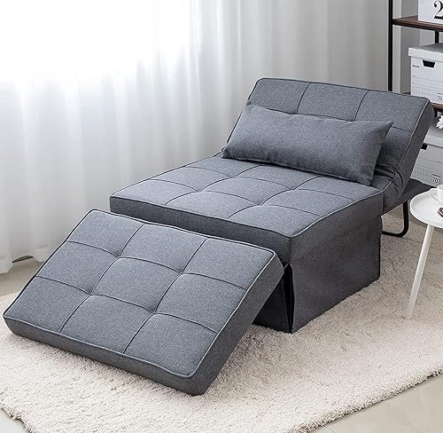 Miniatura 23 de Sofá cama estilo otomana plegable multifuncional 4 en 1, de lino transpirable, con silla convertible moderna de respaldo ajustable, para sala de