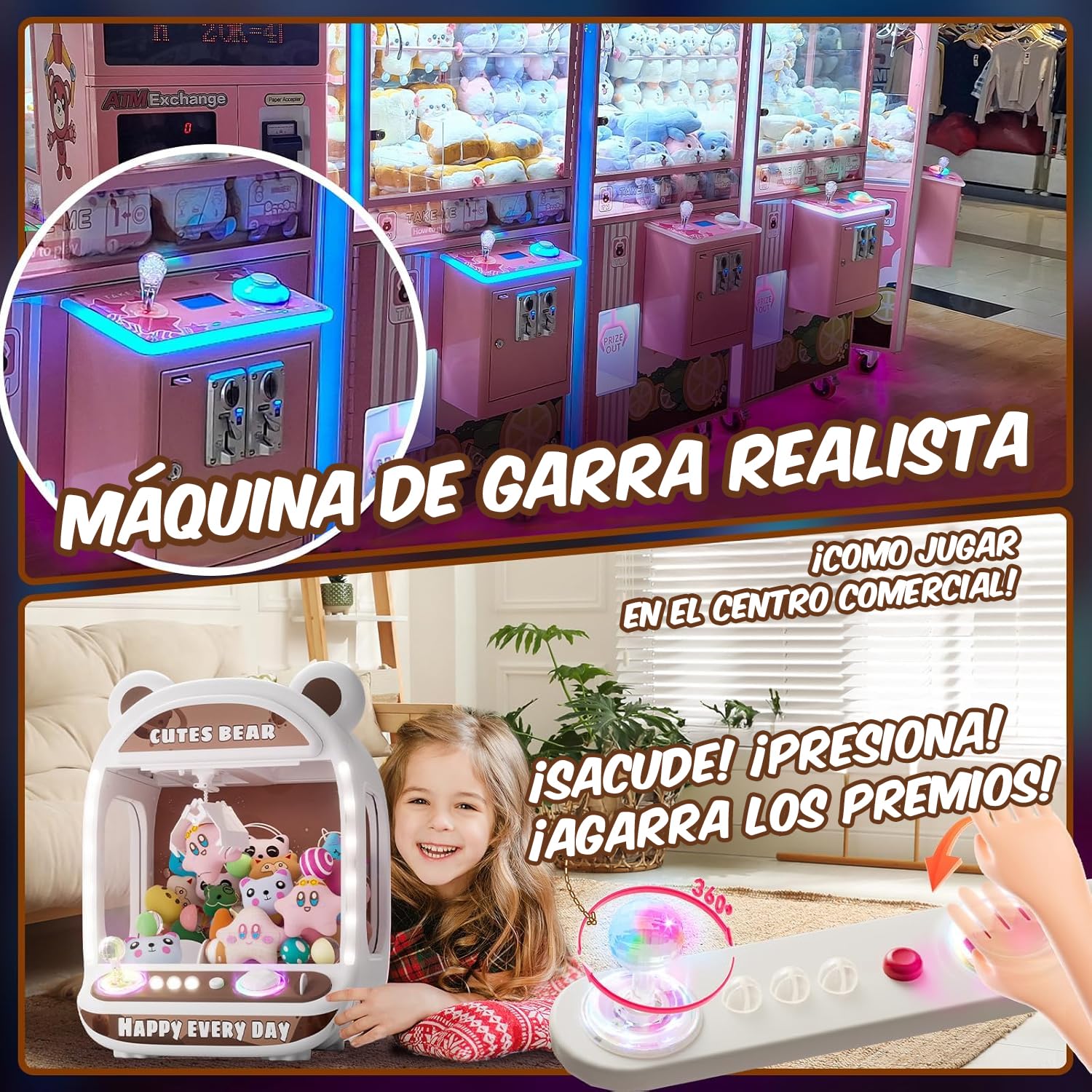 Máquinas expendedoras de garras para niños, juguetes de unicornio para niñas de 6 años en adelante, minimáquina expendedora con juguetes blandos para inquietarse,Claw Machine,Easy to Control, Brown
