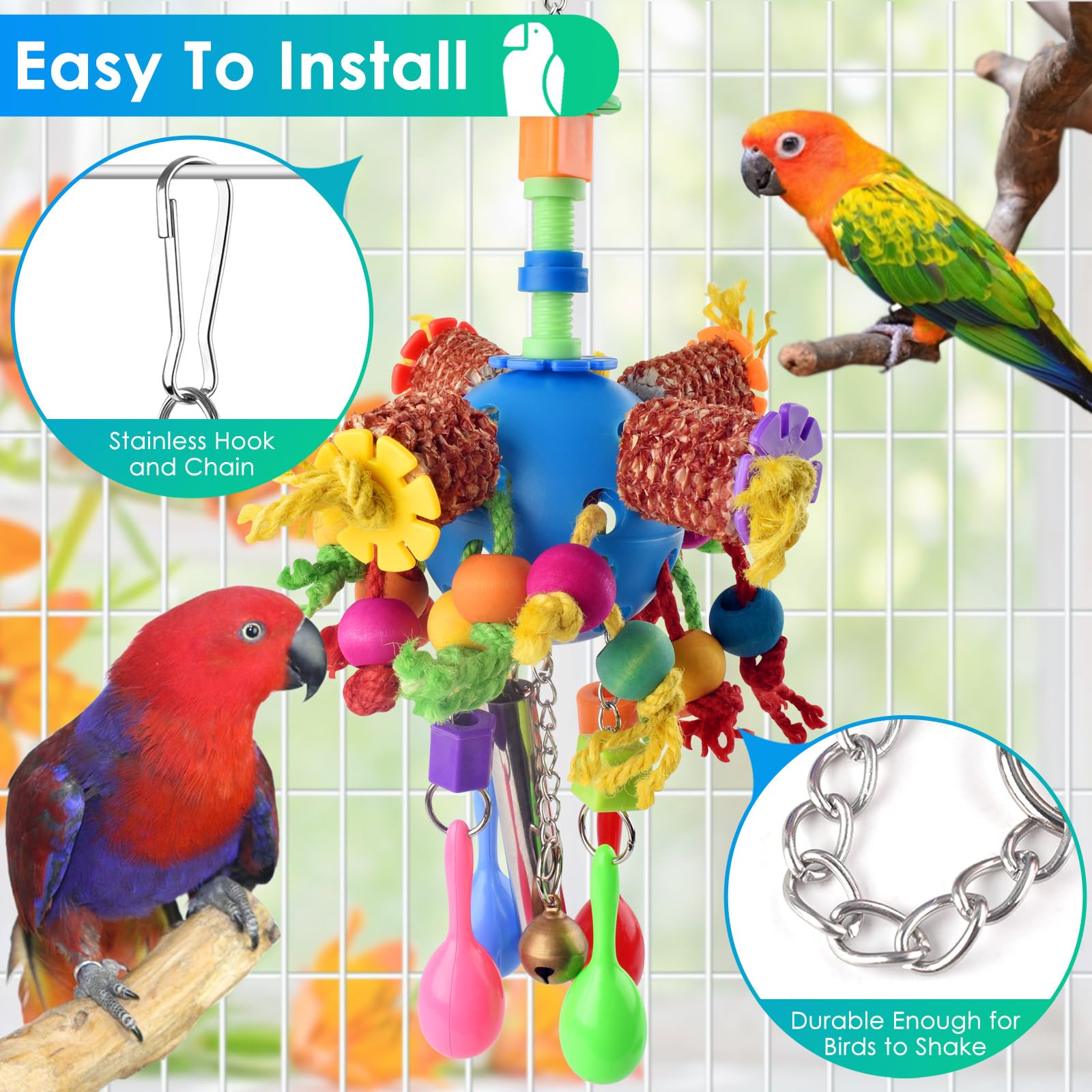 KATUMO Parrot Toys, Parakeet Foraging Shredder Hanging Toys Bird Ball Treats for Conure Mini Macaw Cockatiel Lovebird Small-Medium Birds - image 6