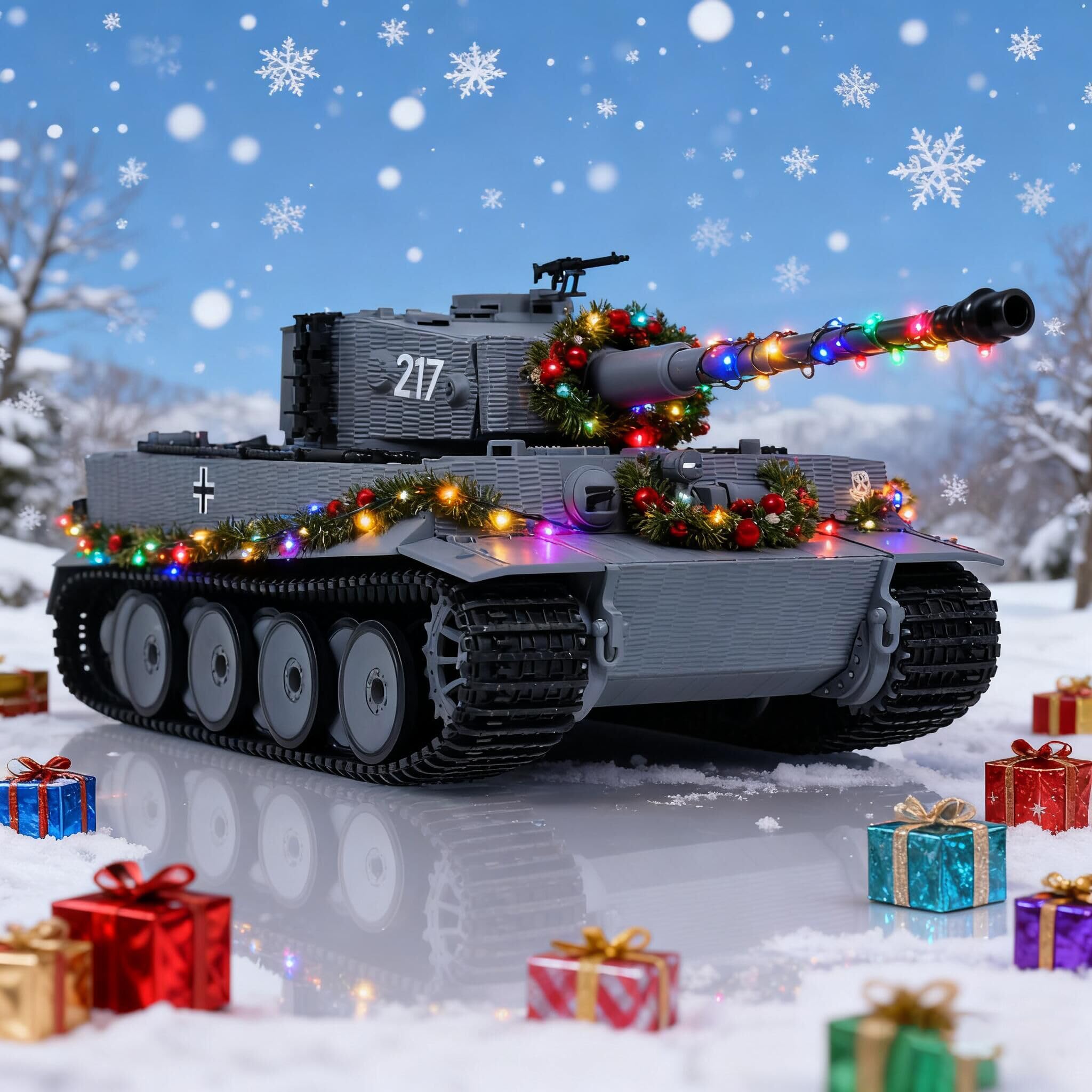Taigen 1/24 RC Char de combat Tiger I RC Modèle de char militaire moyen terme infrarouge Châssis de combat recul Flash LED Gris RC Camion de transport militaire Véhicule blindé Hobby