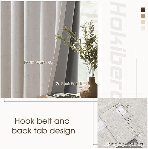 Miniatura 4 de Cortinas 100% opacas para dormitorio de 84 pulgadas de largo, 2 paneles de cortinas de lino sintético, cortinas opacas con aislamiento térmico,