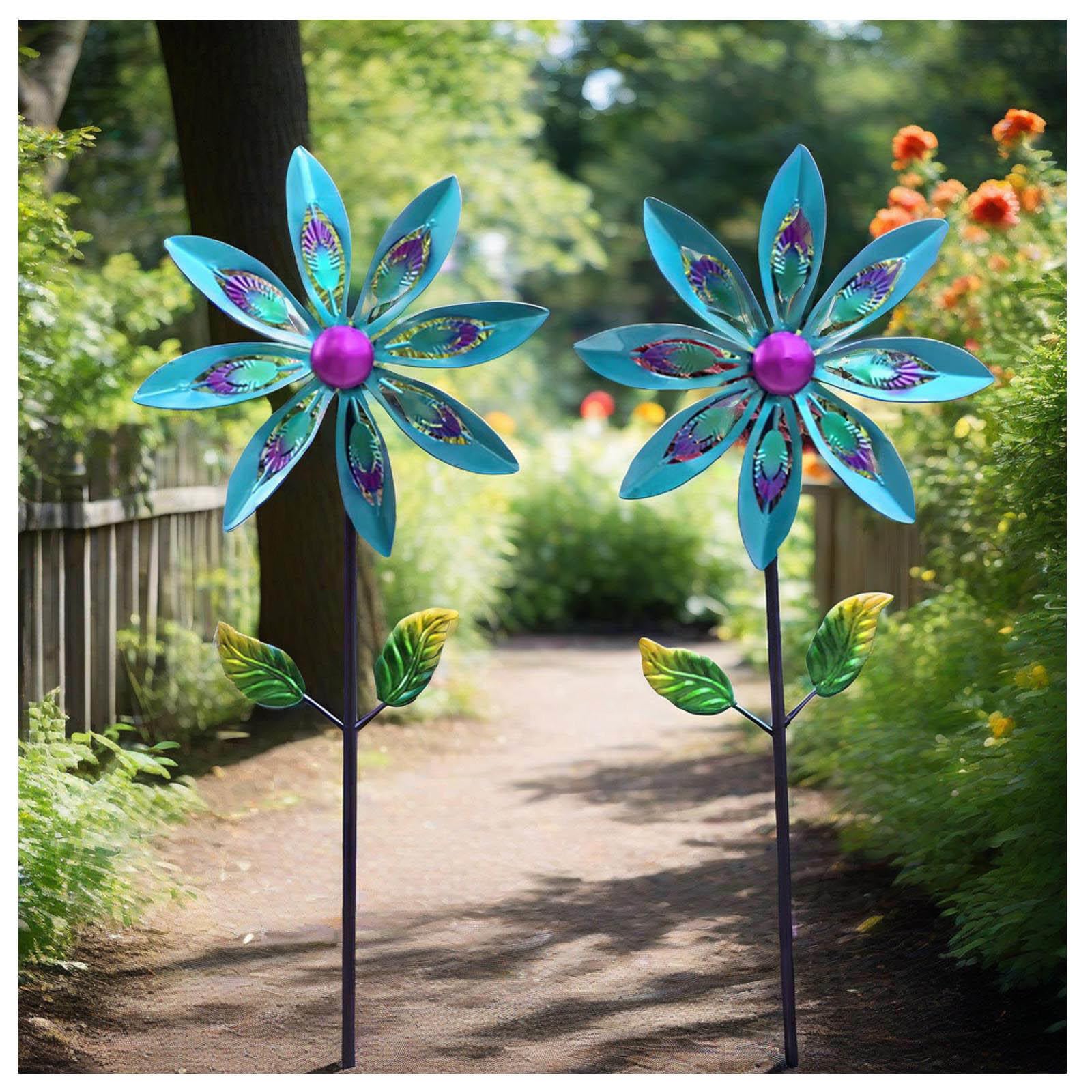 Confezione da 2 Girandola A Vento All'Aperto, Giravento, Foglia di Pavone Giardino Della Girandola Del Vento per Decorare Giardini, Terrazze E Prati