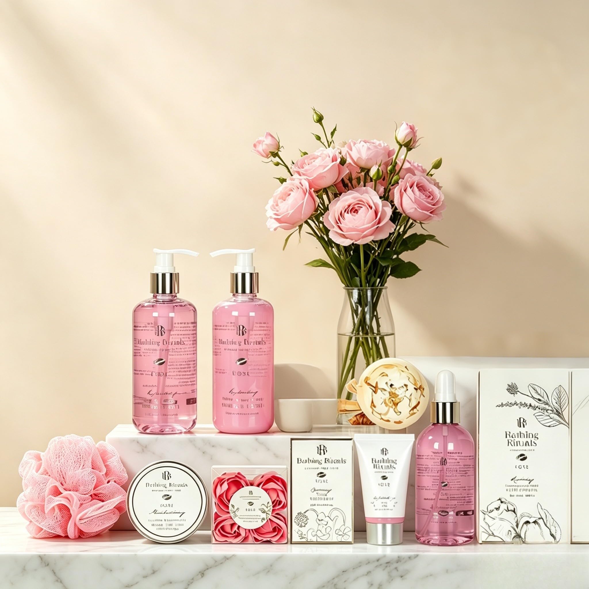 GLOSS ! Zestaw kąpielowy BATHING - Pudełko prezentowe na Boże Narodzenie - Pomysł na prezent na urodziny, kochankę, walentynki, Dzień Matki - Wellness & Relaks - RÓŻOWY
