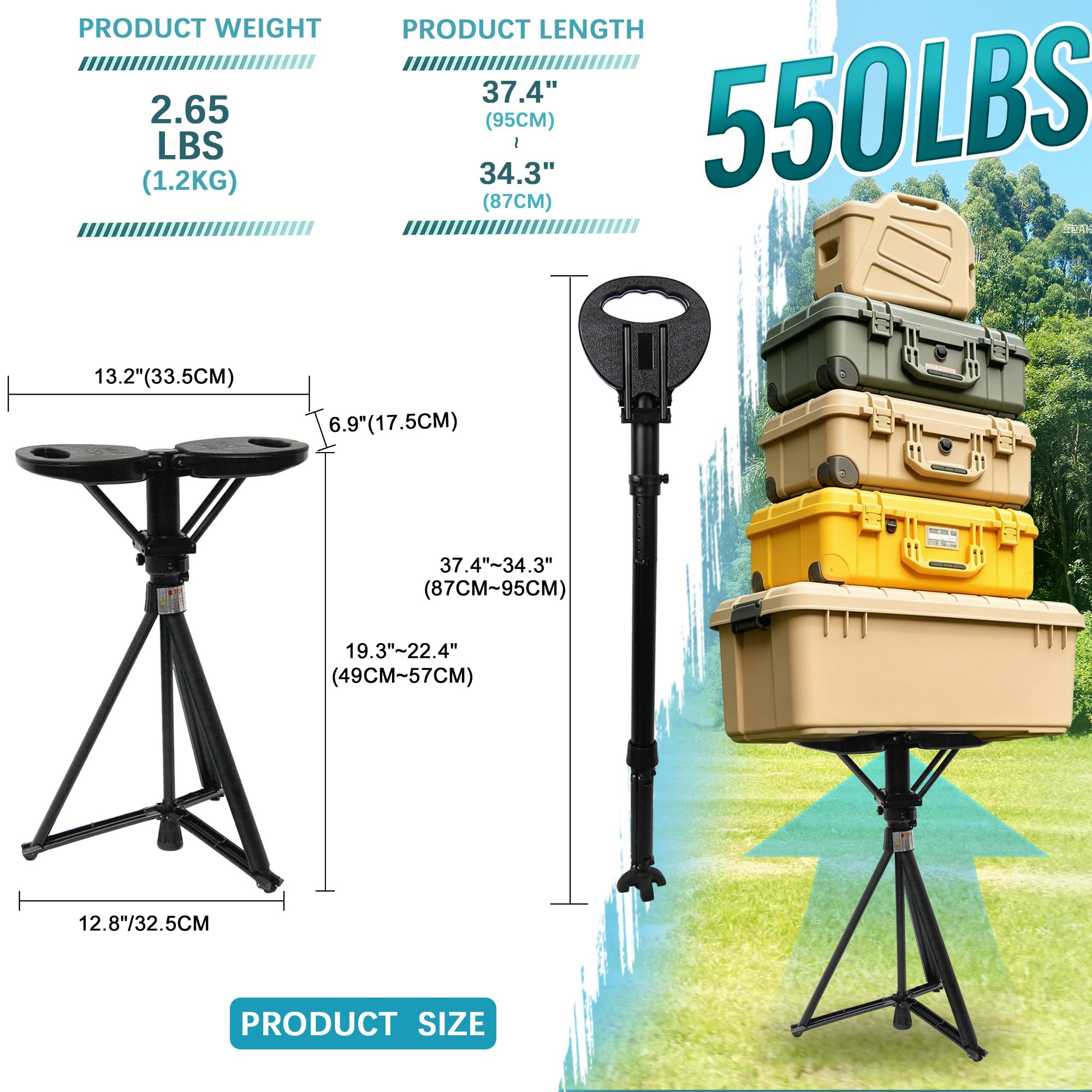 ALEVMOOM Baston Silla Plegable Mejorados (Carga 250 kg), Ajustable Bastones para Mayores y Adultos, Bastón Retráctil con Asiento de Transporte para Senderismo y Viajes