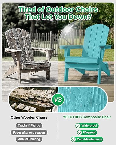 Miniatura 6 de YEFU Silla Adirondack, silla Adirondack de plástico de gran tamaño, sillas plegables para exteriores con soporte para tazas, silla de césped con