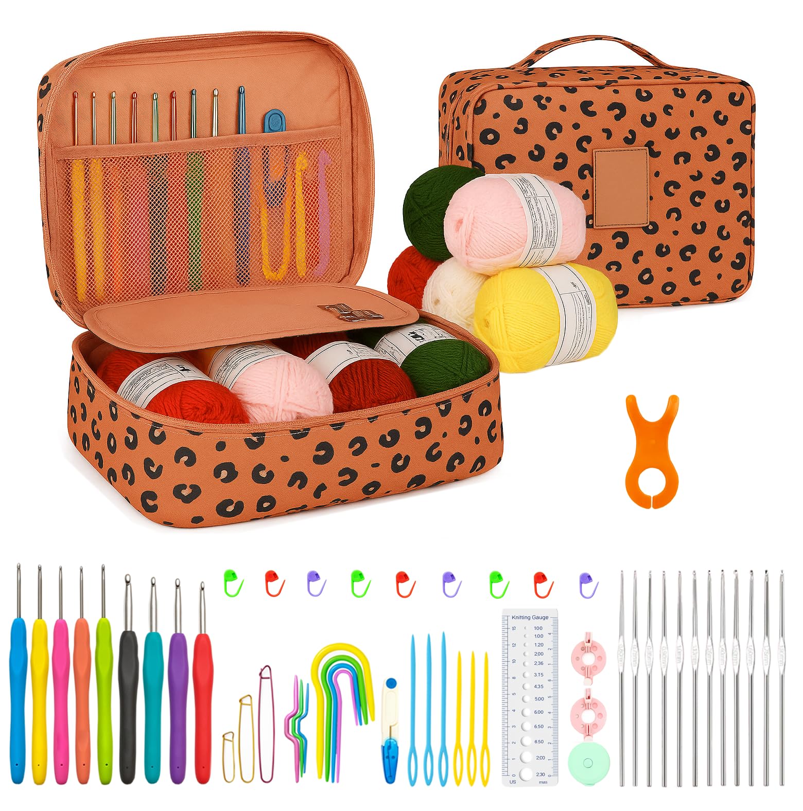 KRENZ 59 Pcs Crochet Kit Crochet Hooks Set with Yarn for Beginners Crochet Needles Set Knitting & Crochet Starter Kit with Soft Wool DIY Craft & Amigurumi Making Kit
