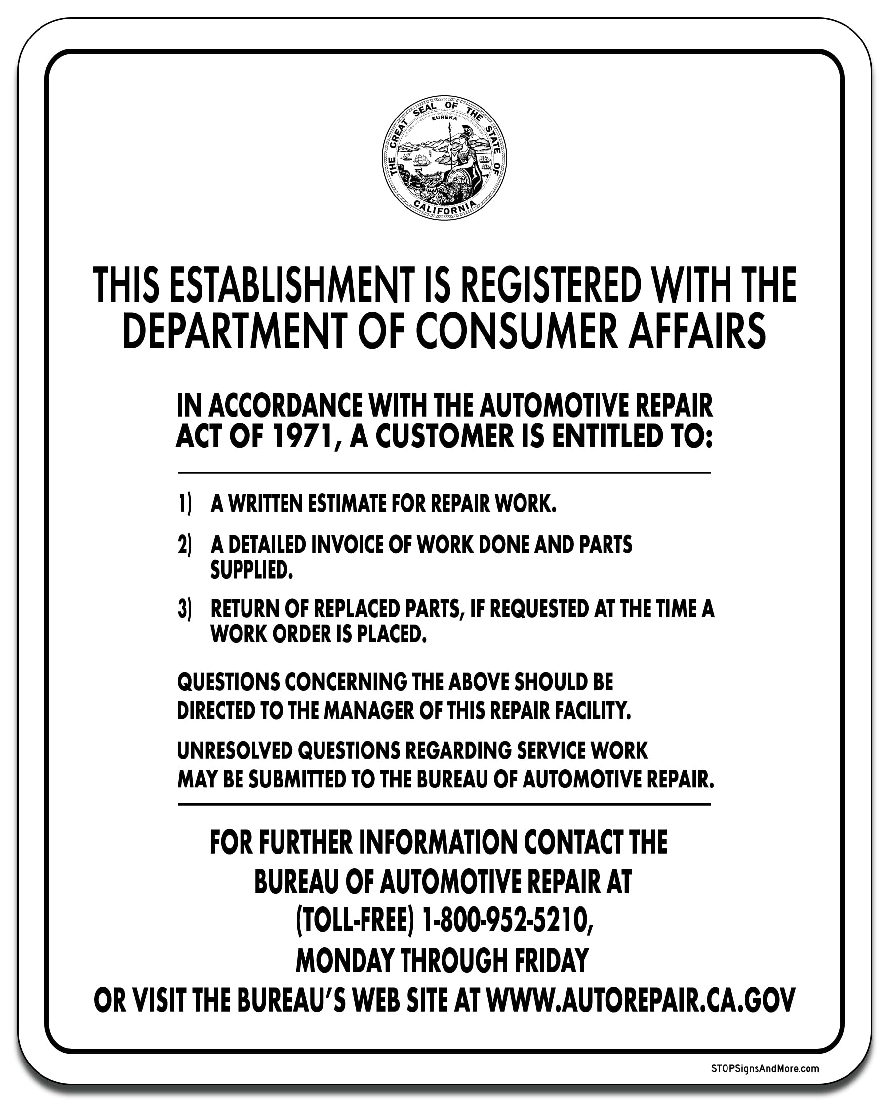 Official California Bureau of Automotive Repair Sign (B.A.R.) – 24x30 In. | Heavy-Duty Metal Sign for Auto Repair Shop, Garage, Mechanic Shop, Smog –