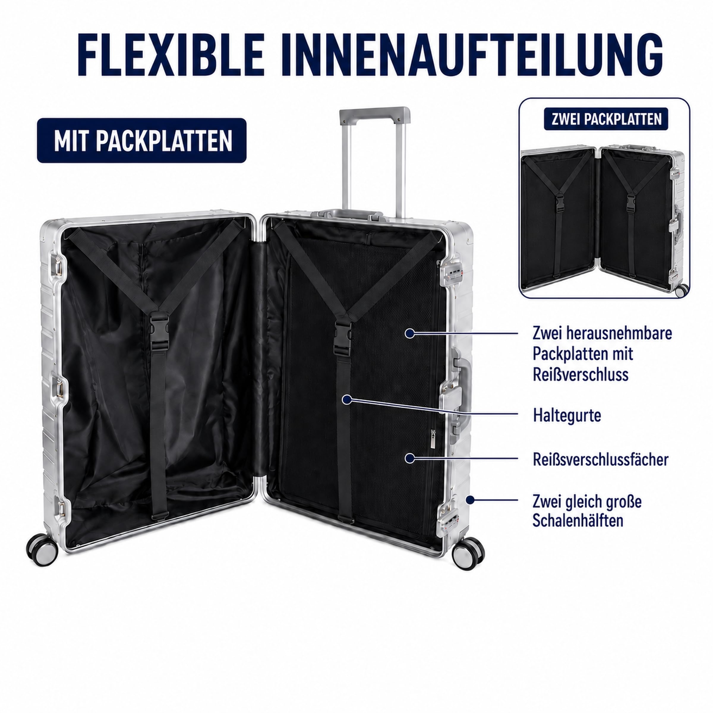 Travelhouse® Oslo Handgepäck Koffer Trolleys ohne Reißverschluss Silber 39L