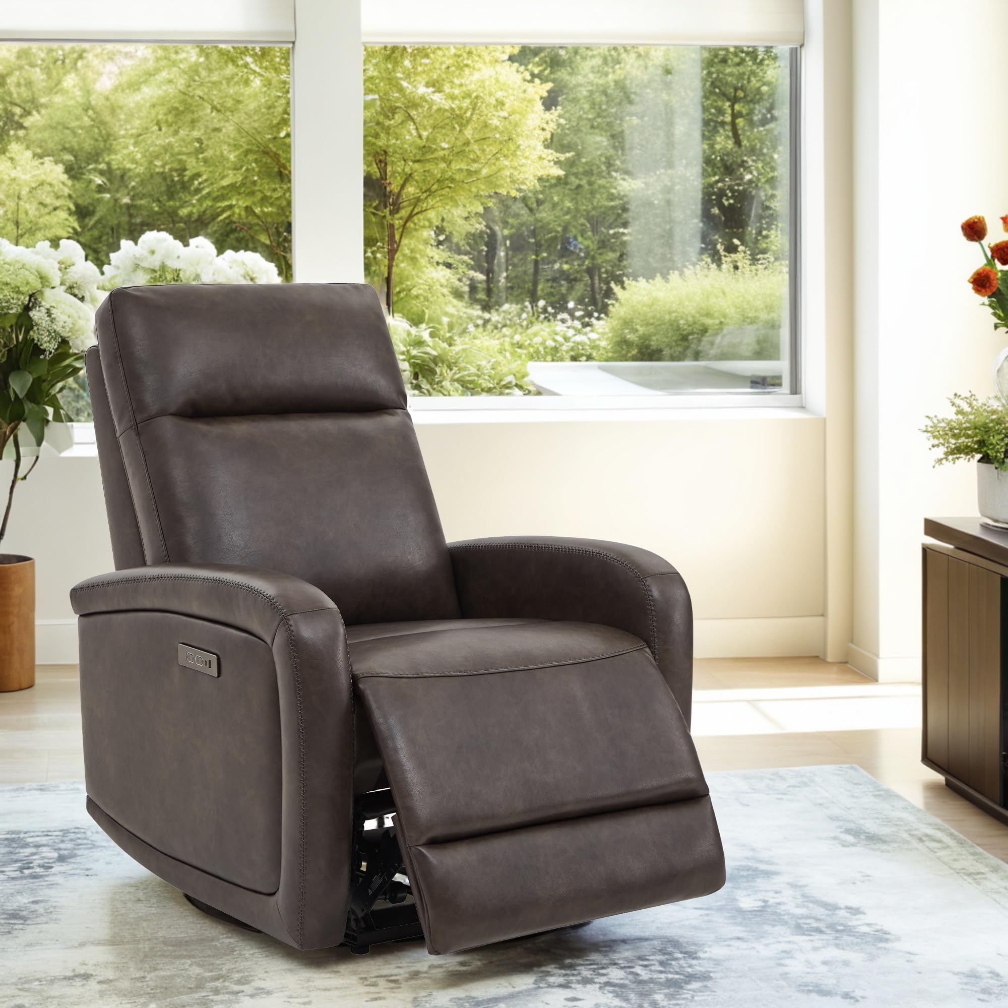 Watson & Whitely Silla reclinable eléctrica, sofá reclinable de pared cero con reposacabezas eléctrico cargador tipo C, pequeño sillón reclinable de piel sintética para caravana, asiento de cine en