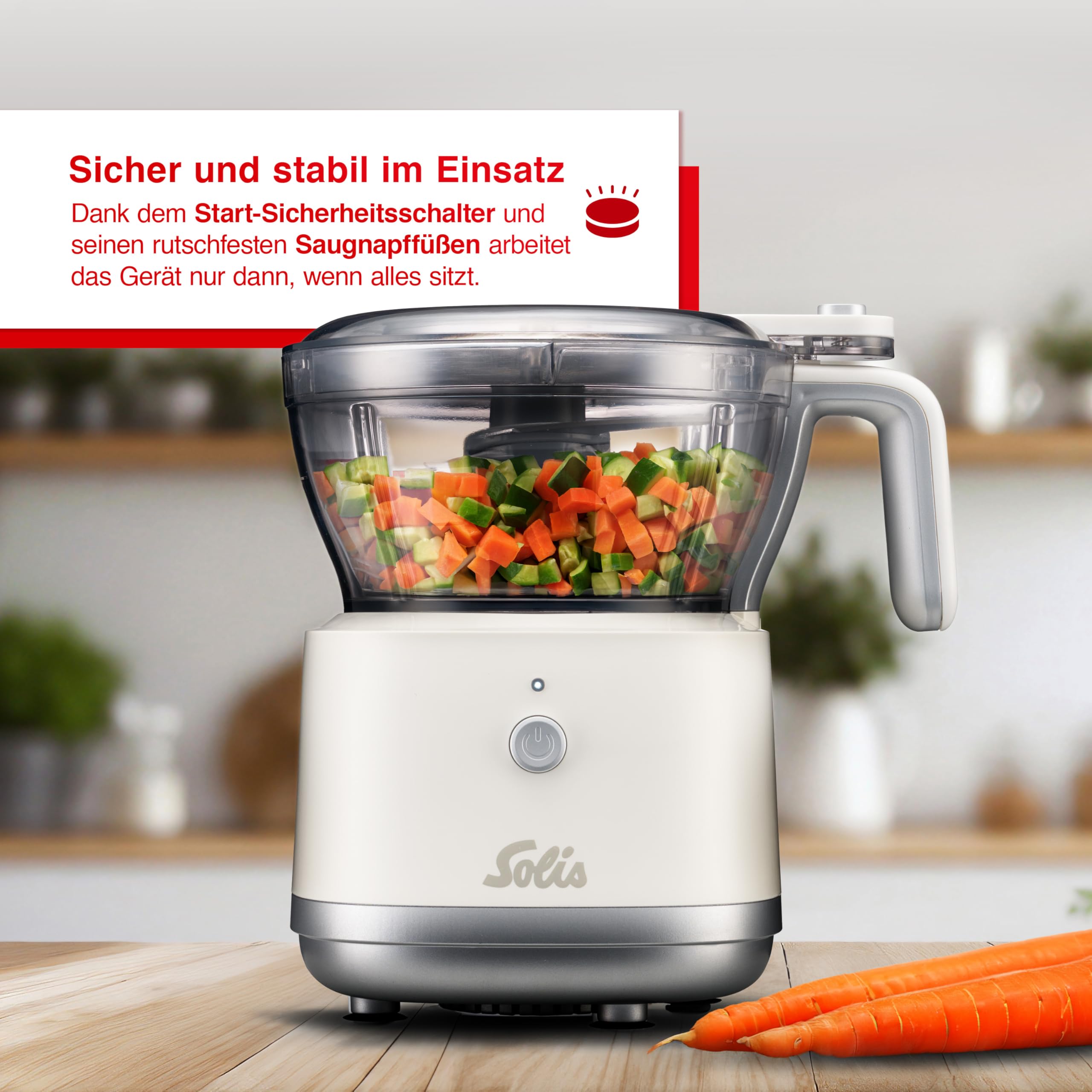 Solis Multi Chopper – Zerkleinerer mit 2 Behältern & Emulgierscheibe, für Gemüse, Fleisch, Kräuter & Dips – mit Start-Sicherheitsschalter & Saugnapf, spülmaschinengeeignet
