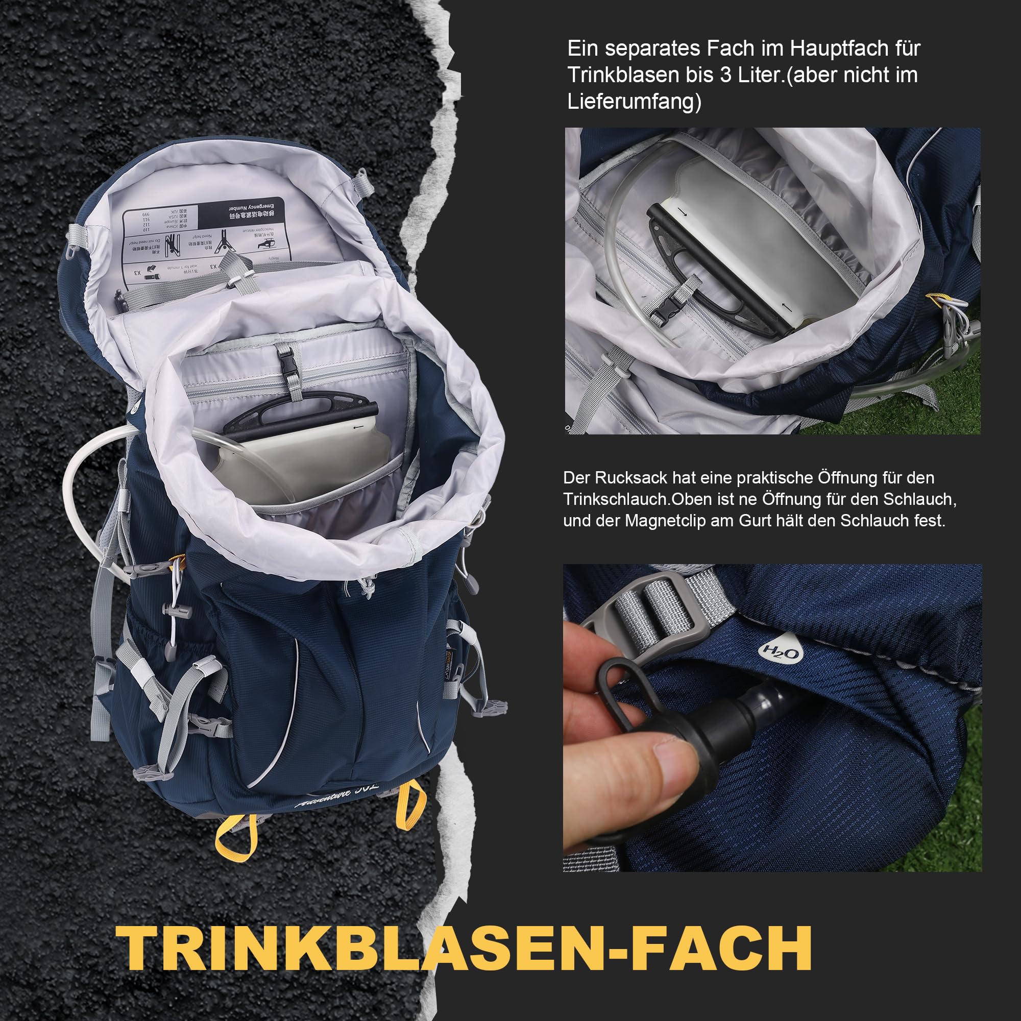 Mountaintop Trekkingrucksack 50L/60L Wanderrucksack Herren Damen Reiserucksack Großer Rucksack mit Regenschutz für Outdoor Reisen Camping Trekking