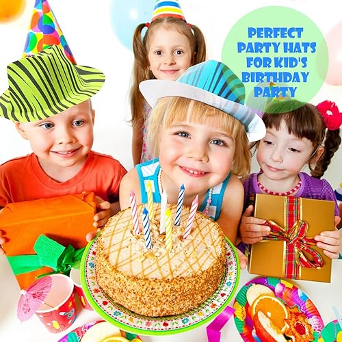 Miniatura 7 de Novelty Place Sombreros de fiesta de plástico con estampado de animales neón, estilo fedora con mafia de gángster, sombreros de fiesta con luz negra