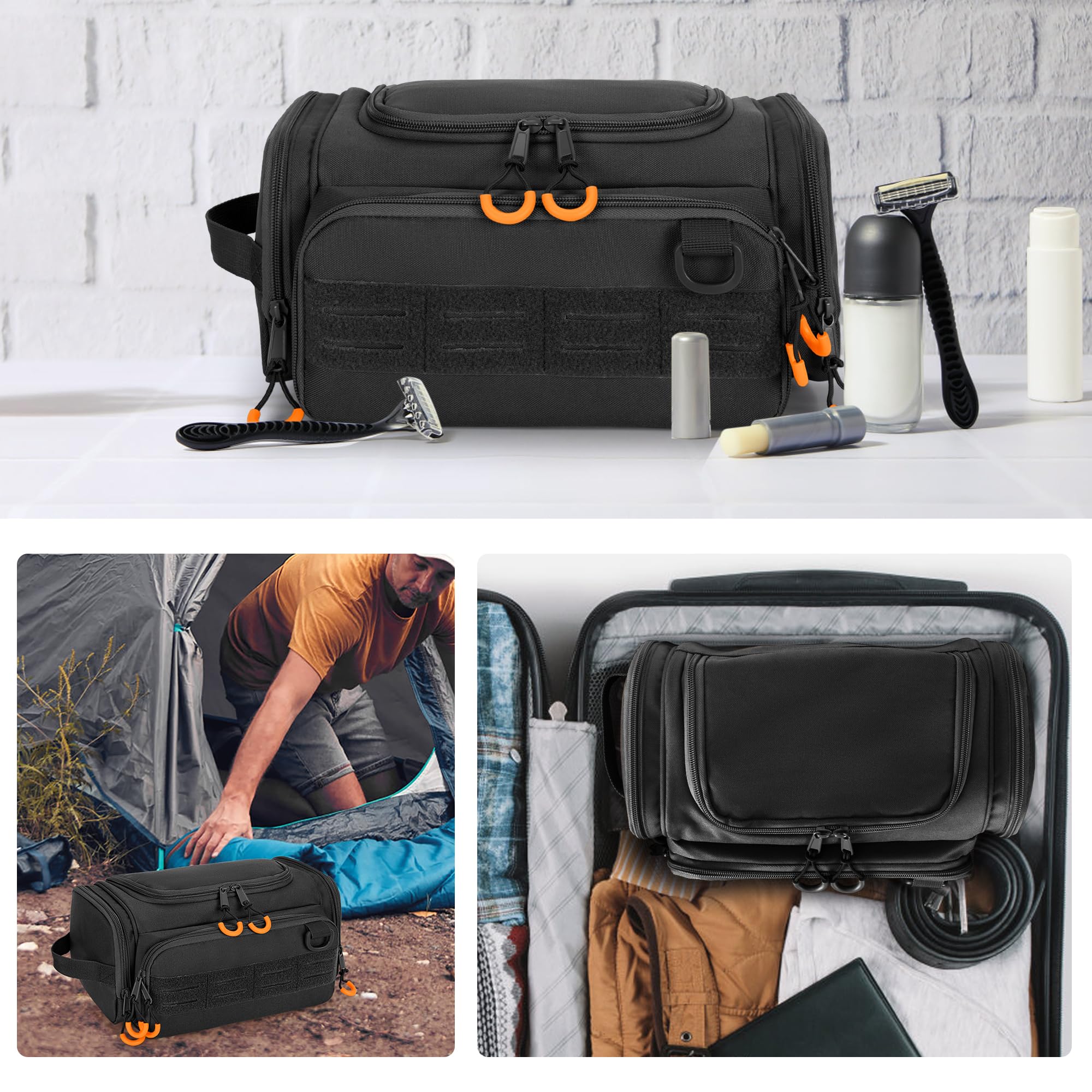 Tactical Beauty Case per Uomo, Borsa Igienica da Appendere, Organizer da Viaggio per Kit da Viaggio per Rasatura, Prodotti Essenziali per la Doccia e Articoli da Toeletta, Nero
