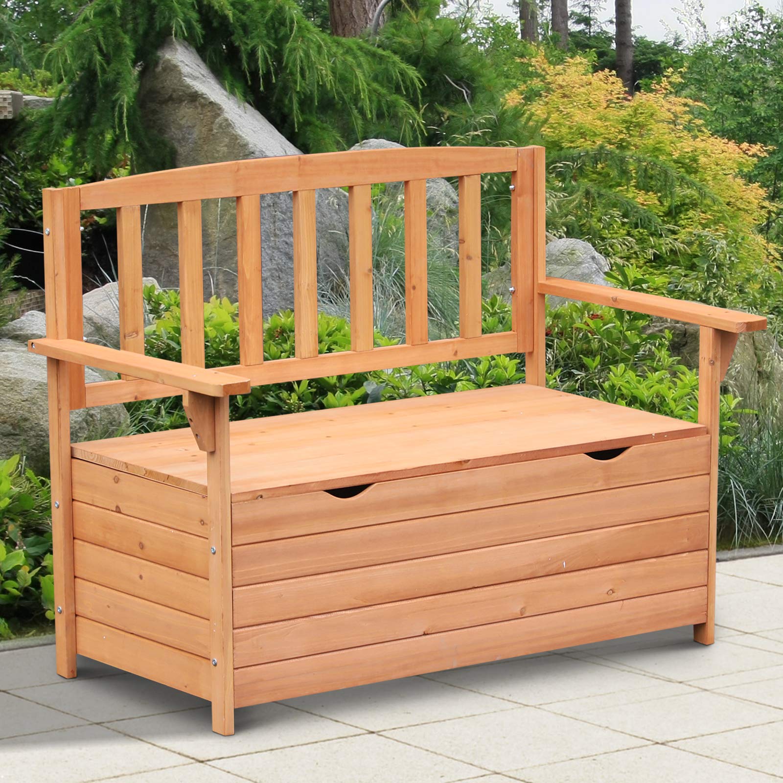 Outsunny Panchina da Giardino 2 Posti con Vano Contenitore Legno 112x58x84cm