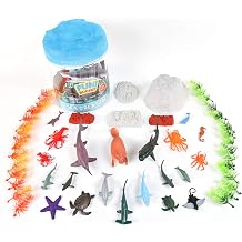 Sunny Days Entertainment Sea Creature Bucket 56 Piece Toy Play Set for Kids | Aquatic Animals Plastic Figures Playset with Storage Bucket