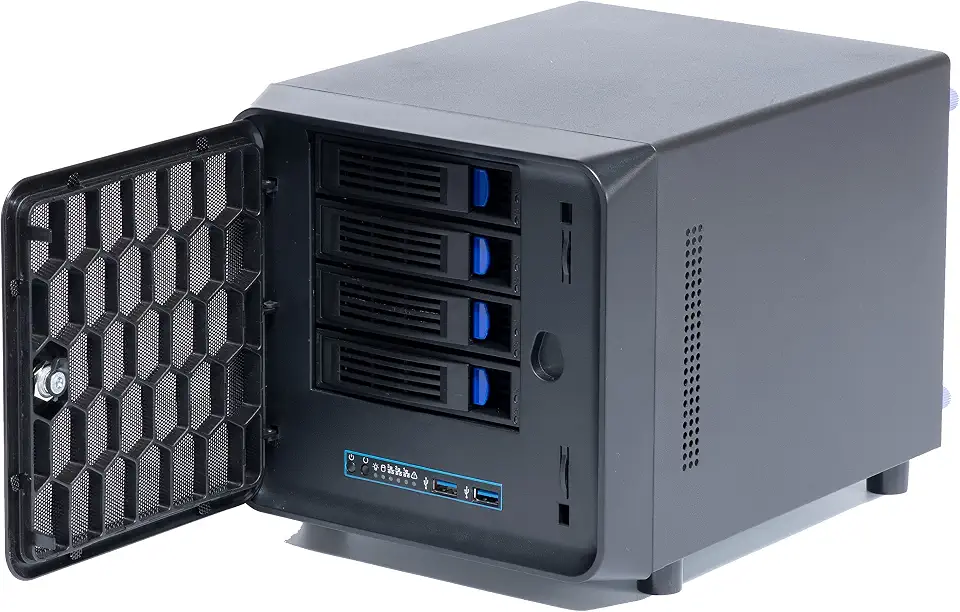 4 + 1 capa DIY NAS, bandeja de 10 x 6,3 cm + 1 compartimento interno de 6,8 cm. MB ITX. PSU Flex. Ventoinha frontal USB 3.0 8 cm Chassi Hot Swap Backplane. Gabinete de nuvem privada de