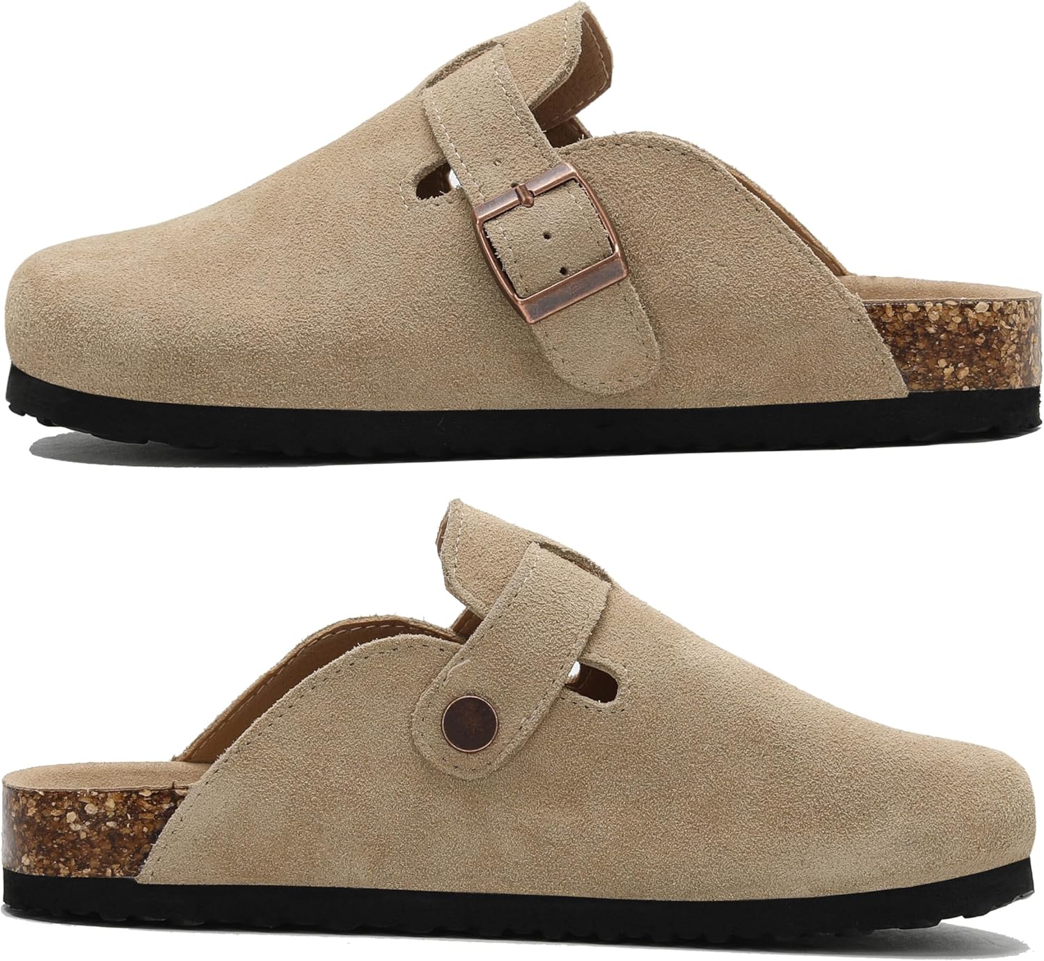 Women's Suede Clogs Men's Leather Mules Cork Footbed Sandals Slip-on Potato Shoes with Arch Support - Image 2