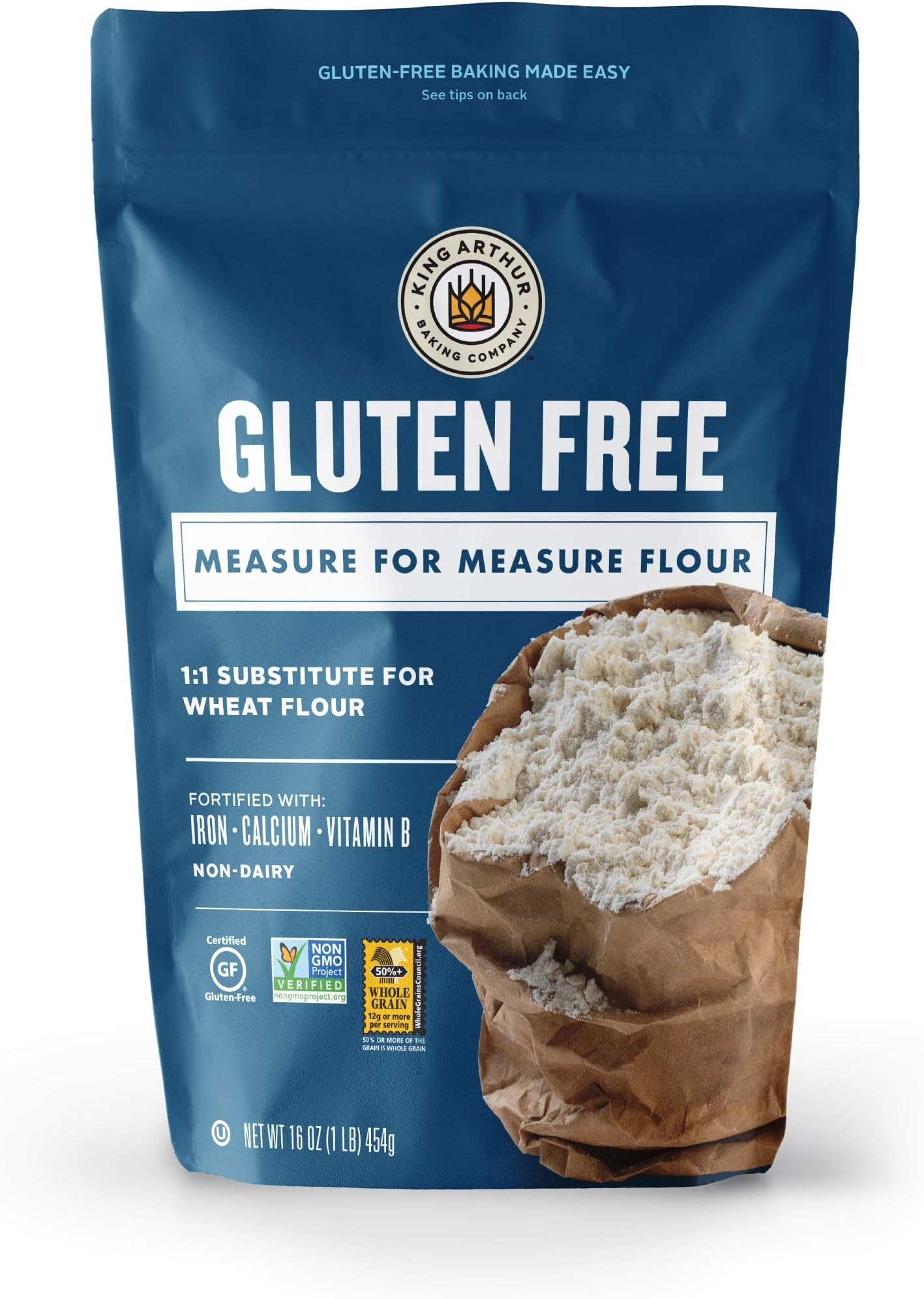 King Arthur, Measure for Measure Flour, Certified Gluten Free, Certified Kosher, Non-Dairy, 1 Pound