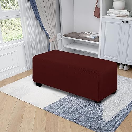 Vista 342 de Easy-Going - Funda elástica para taburete otomano, funda protectora para muebles, funda rectangular con parte inferior elástica Beige