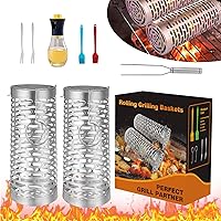 Vista 1 de Grill Basket 2 PCS, Rolling Grill Baskets for Outdoor Grill BBQ Grill Basket, Round Stainless Steel Grill Mesh Barbeque Grill Accessories, Camping