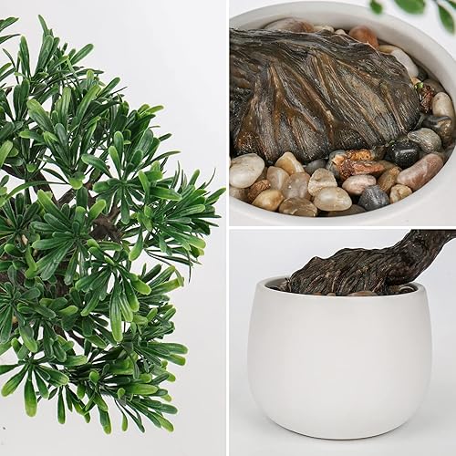 Miniatura 2 de Árbol bonsái artificial de enebro zen, planta bonsái de 10 pulgadas de alto, árboles bonsái artificiales con maceta de cerámica blanca decorada con