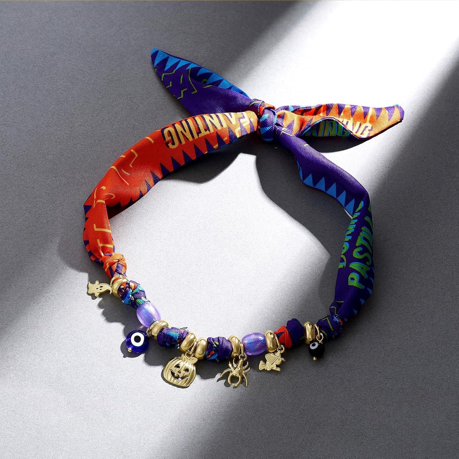 KissYan Halloween Scarf Charm Necklace, Dainty Bandana Necklace with 14K Gold Plated Pumpkin Witch Pendant Choker Halloween Costume Party Jewelry for Women - Image 7