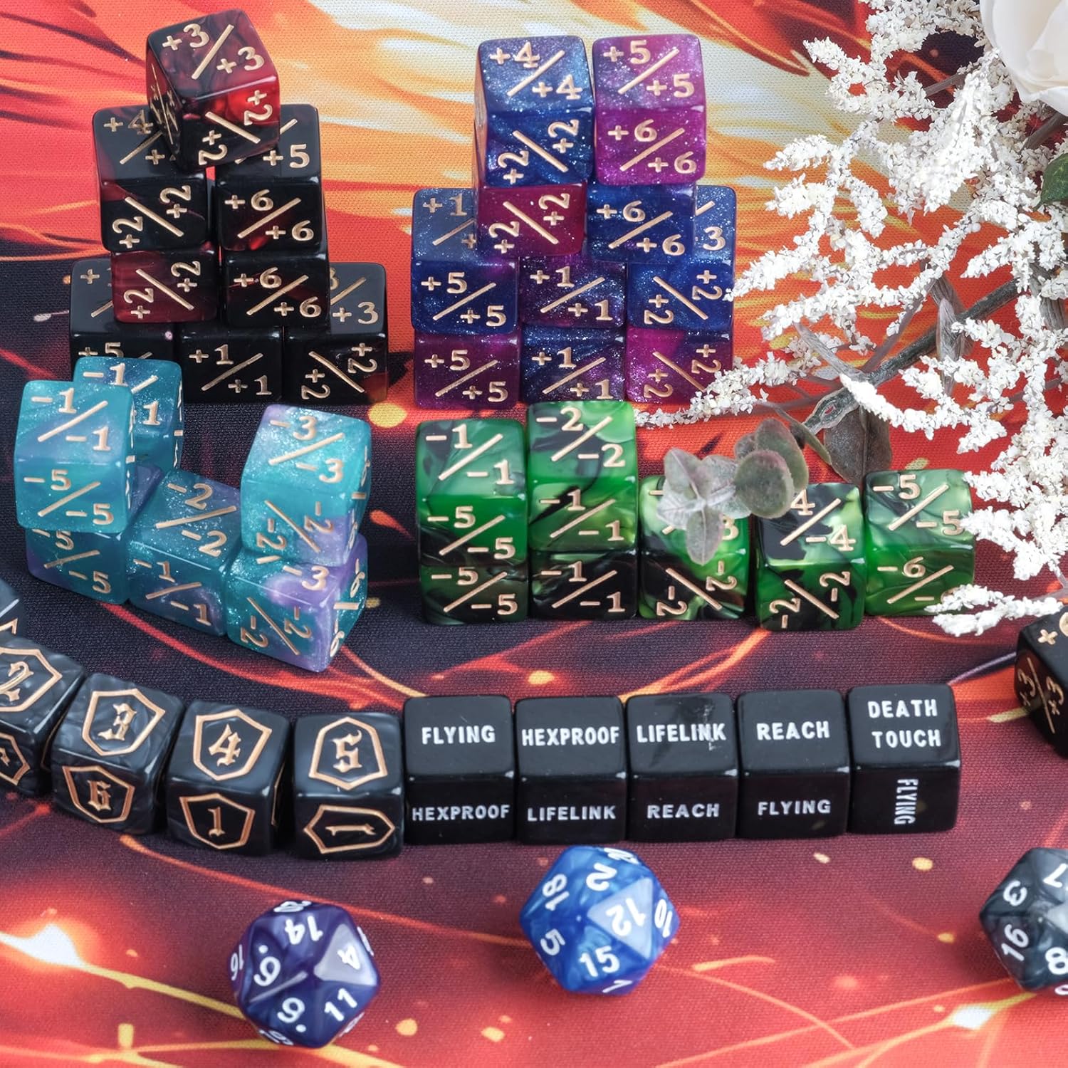 63 Pieces Bulk MTG Dice Counters - 1/+1 Ability Counters, Life Counter & 6-Sided Dice Set for Magic: The Gathering, TCG Tabletop Games, Card Game Accessories