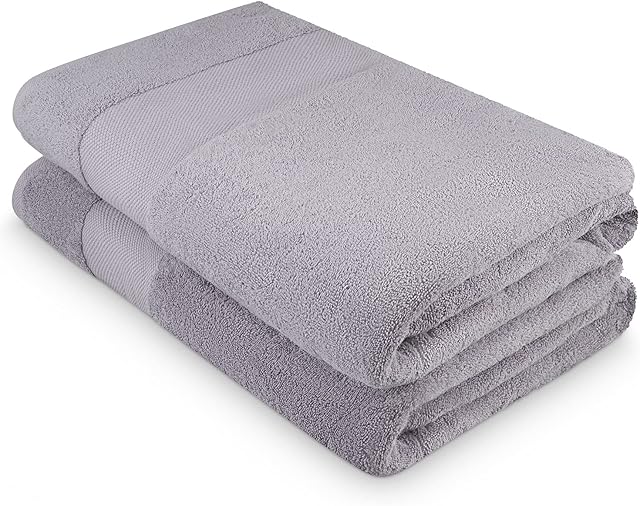 ATEN Homeware Supreme Egyptian Pure Cotton Extra Large Bath Towel Set of 2 Bath Sheets, 80 x 170 cm, 600 GSM (Grey)
