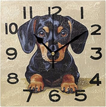Dachshund Dog Sitting on Ground 8 Inch Square Wall Clock,Non Ticking Battery Operated Analog Quiet Desk Desk Clock for Home,Kitchen,Office,School,Library,Study
