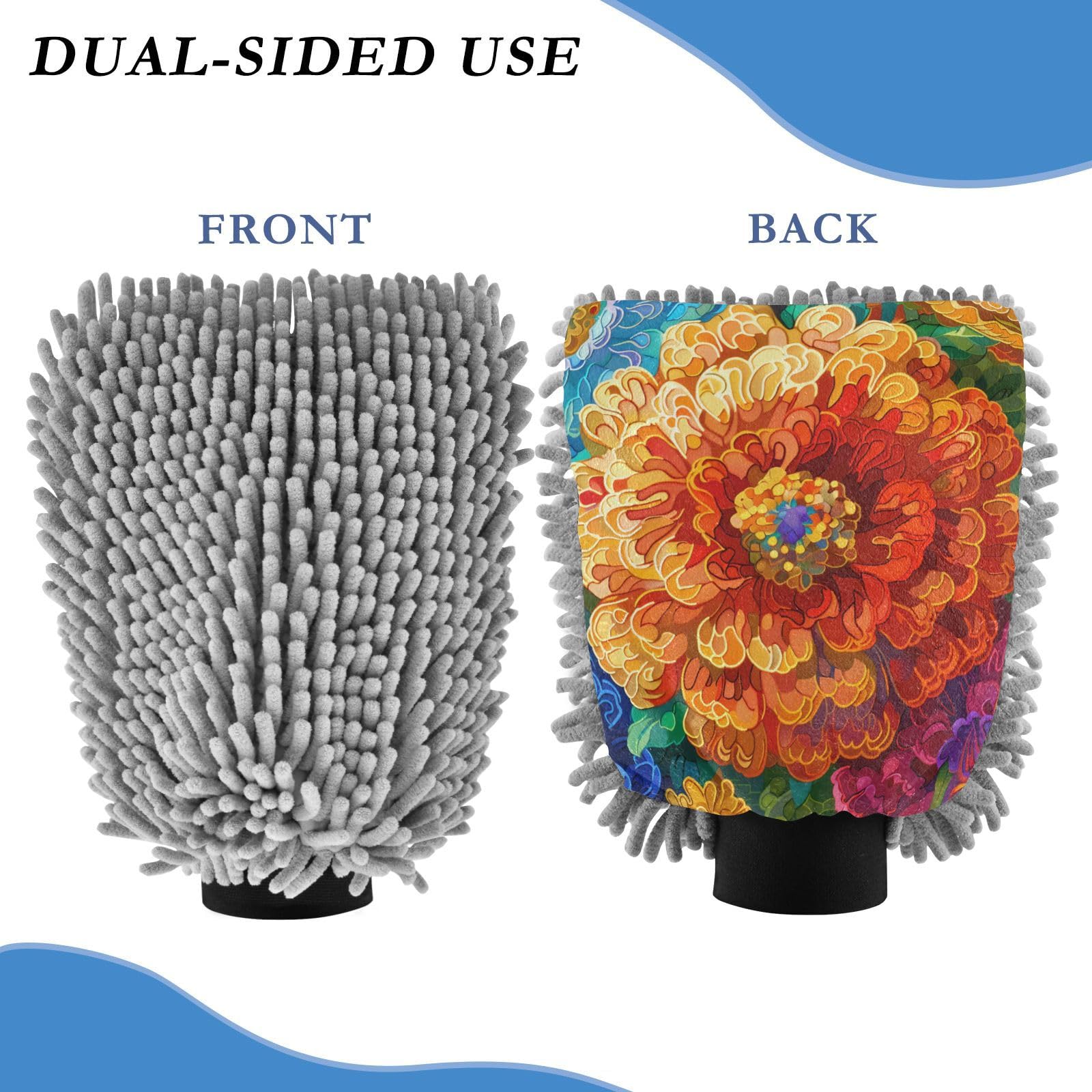 IOACIY Absorbent Microfiber Car Wash Drying Mitts, 2 Pack, Scratch-Free & Lint-Free, Rich Foam, Highly Absorbent, Double Sided, Wash Mitt Perfect for Car Washing, M, Flower (14)