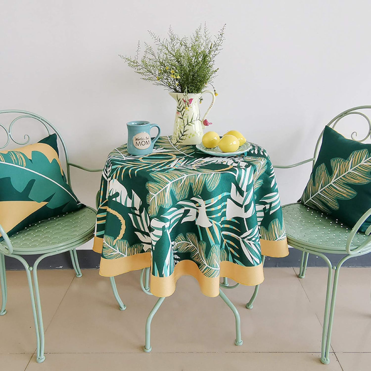 パストラルスタイルの綿とリネンのテーブルクロス、植物の印刷、防水性と防塵性、テーブルクロスは柔らかく、しわがなく、色あせしません,1