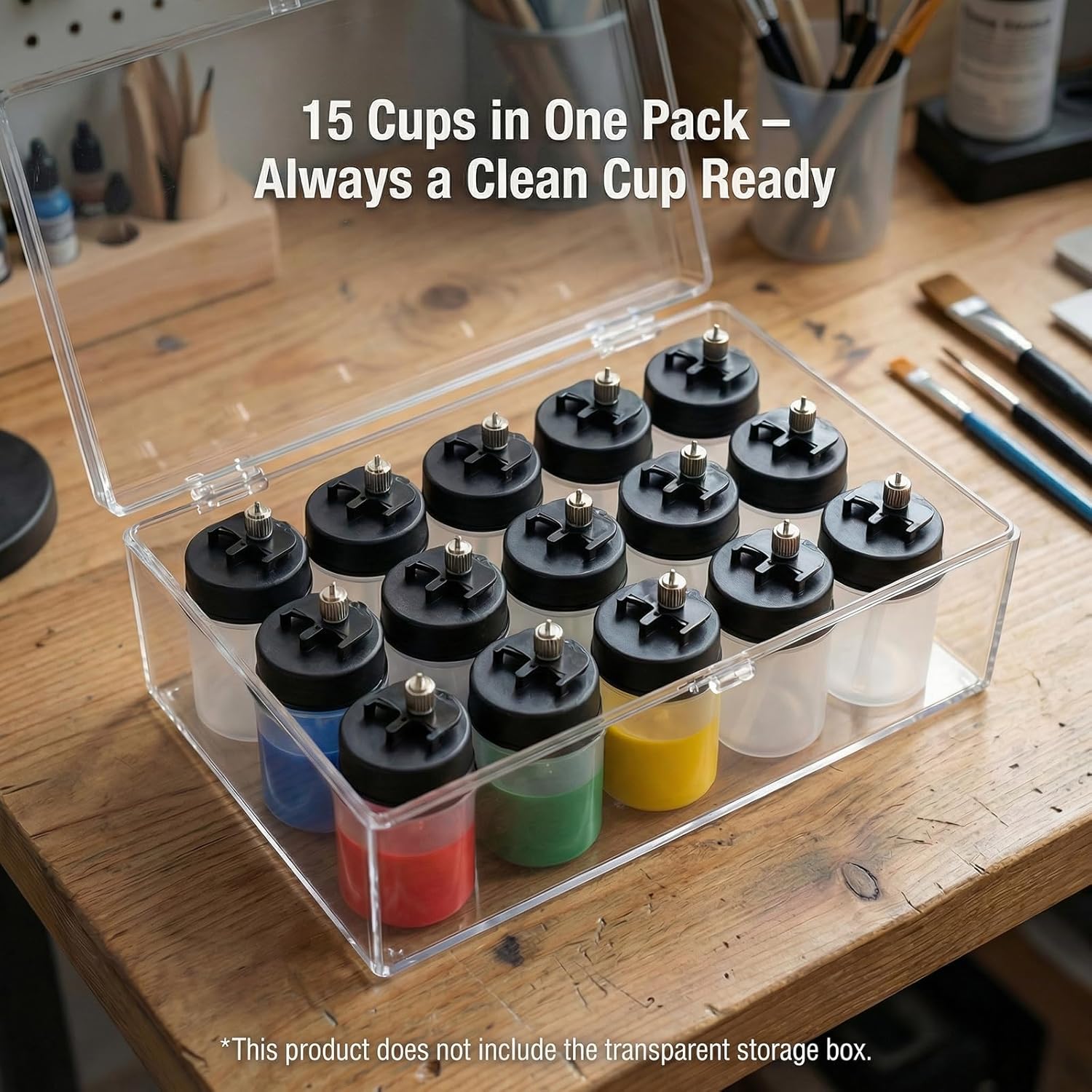 T TOGUSH 15-Pack 0.5mm Airbrush Bottle Cups, 22ml No-Clean Siphon Feed Airbrush for Large Area Spray Painting Furniture, Walls, Auto, Leather, Model Kits, Fits Single Action Airbrush Guns