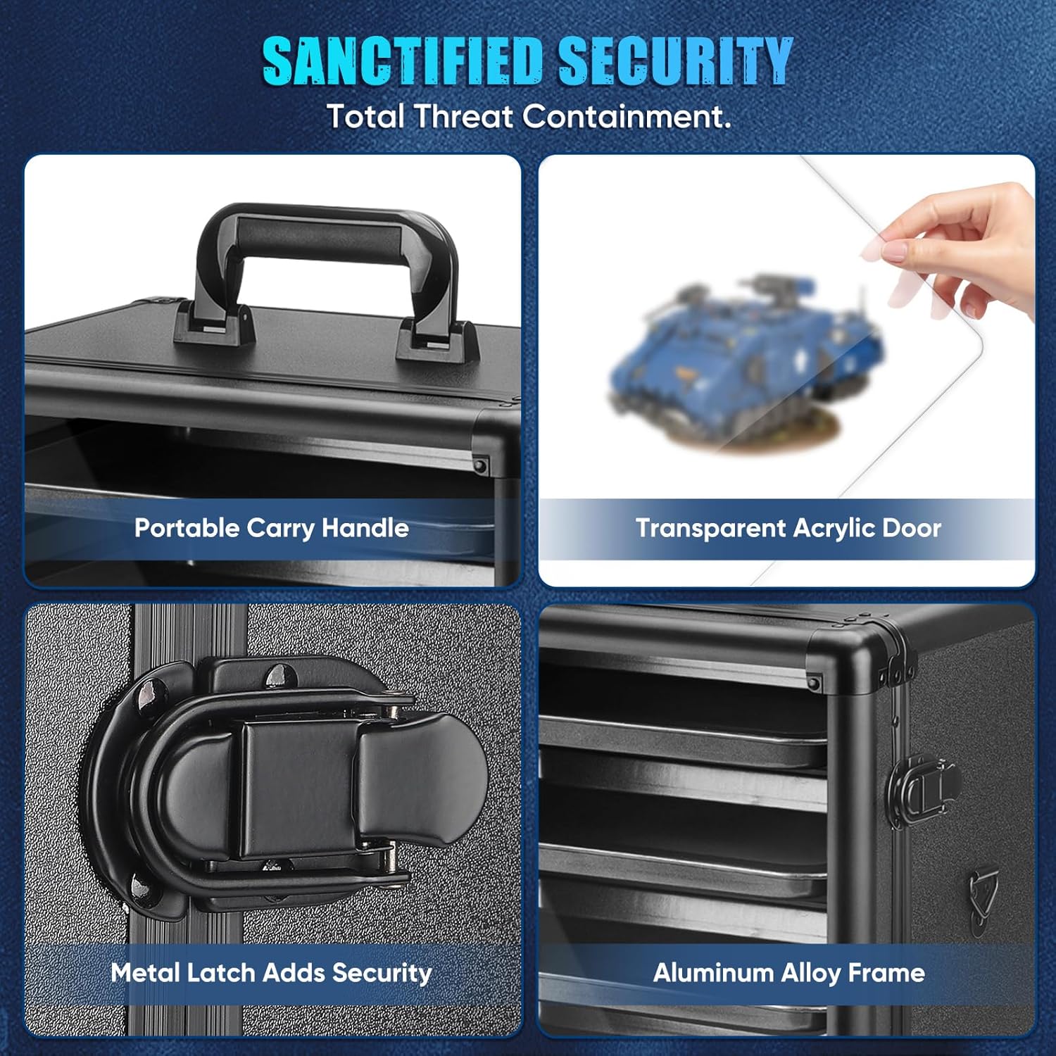 ONULISS Miniature Storage Case Miniatures Transport Case Aluminum Alloy Frame with Shoulder Strap 6 Trays (the Shadow Vault)