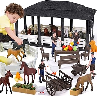 Lucky Doug Juguetes del mundo de animales de caballo de granja, juguetes de caballo de granja, figuras de animales para ni...