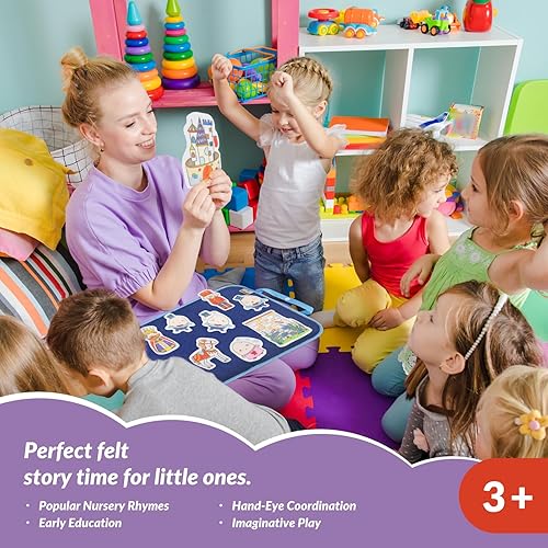 Miniatura 8 de CHEFAN Juego de 4 tablas de fieltrofranela, piezas de fieltro precortadas para niños en edad preescolar, vamos a cazar osos, Mary Had A Little Lamb,