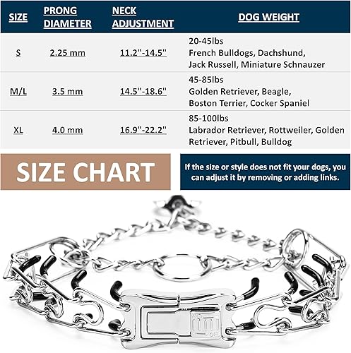 Miniatura 6 de MOZETO Collar de punta para perro con hebilla ClicLock, ajustable de liberación rápida para perros pequeños, medianos y grandes (circunferencia del