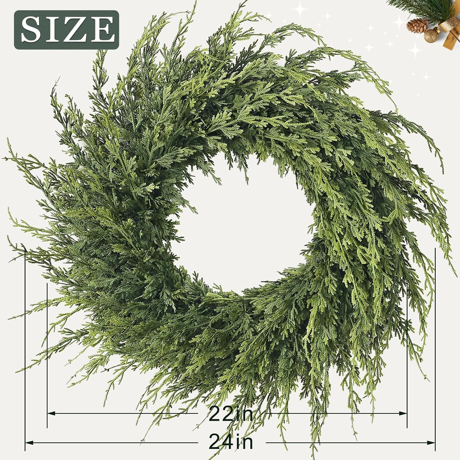 24" Artificial Cedar Christmas Wreath for Front Door Xmas Decor | Premium Quality,Easily Shaped,Likelike Fake Pine Needles Wreath,for Wall Window Farmhouse Indoor Outdoor Holiday Decor