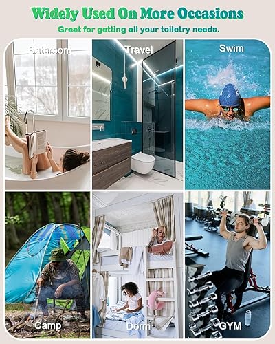 Miniatura 7 de fiezkaa Organizador de ducha de malla portátil para dormitorio universitario, camping, viajes, gimnasio (morado)