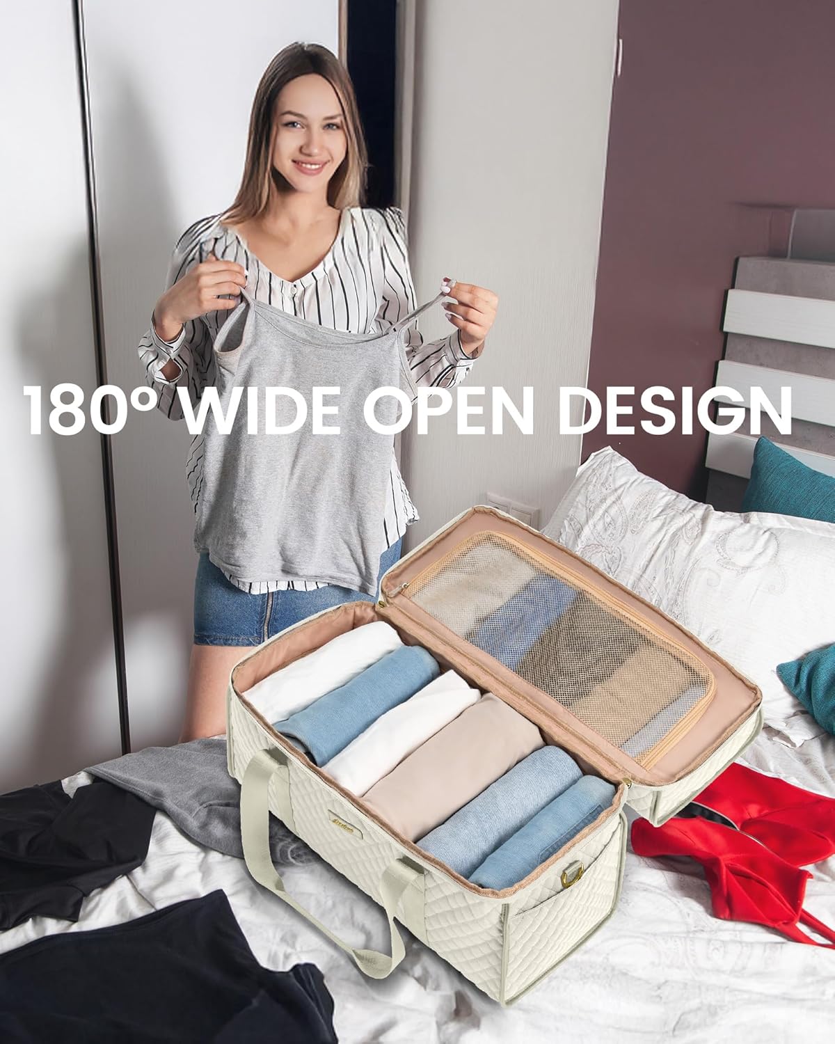 Weekender Travel Duffle Bag for Women: Overnight Bags with Shoe Compartment Carry on Bags for Airplanes with Toiletry Bag Weekend Yoga Gym Bag with Wet Pocket Beige - Image 2