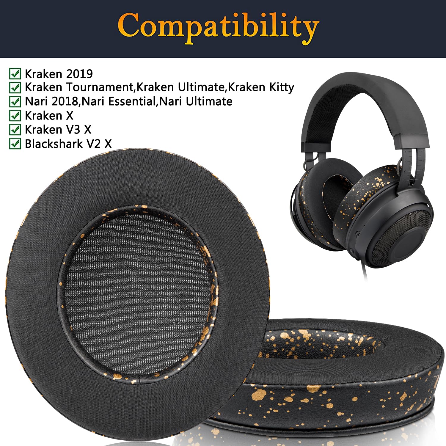 SOULWIT Cooling-Gel Ear Pads Cushions Replacement, for Razer Kraken 2019/Tournament Edition/Ultimate/Kitty - Image 2